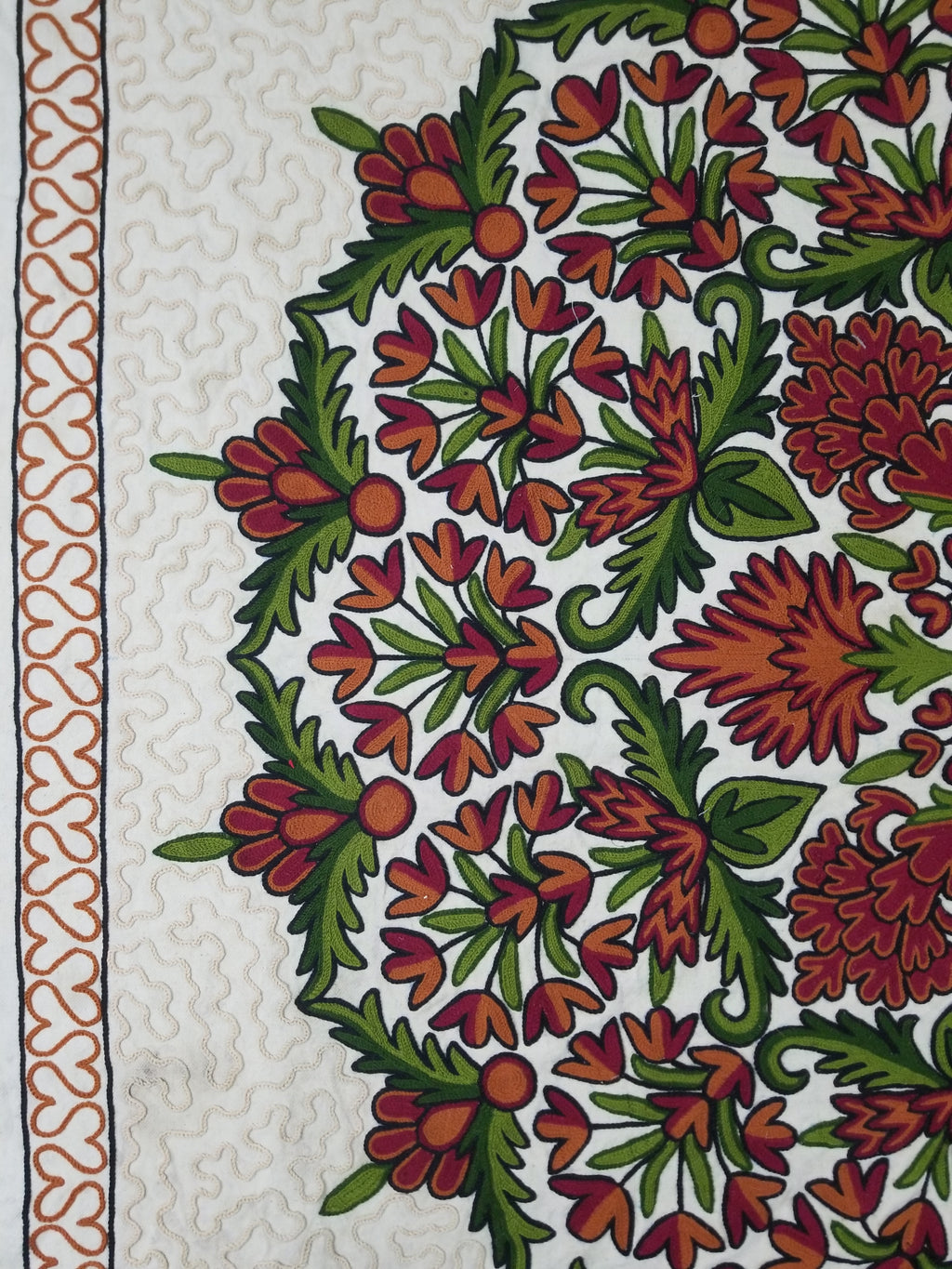 Vintage Traditional Kashmiri Wool Crewel Work Floral Bedspread 251x223cm