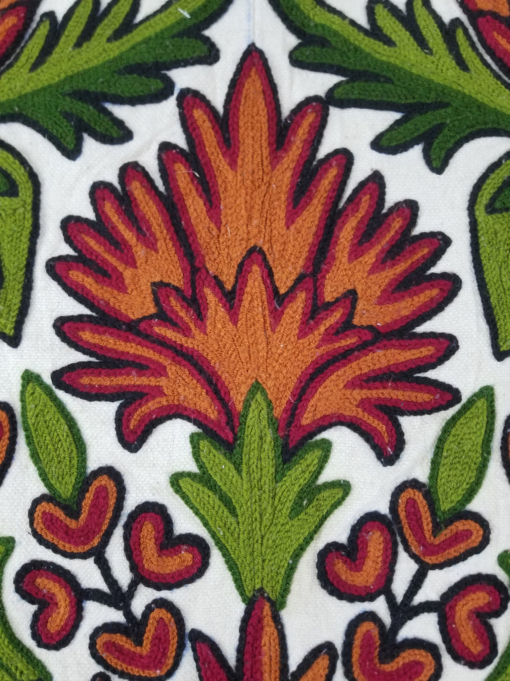 Vintage Traditional Kashmiri Wool Crewel Work Floral Bedspread 251x223cm