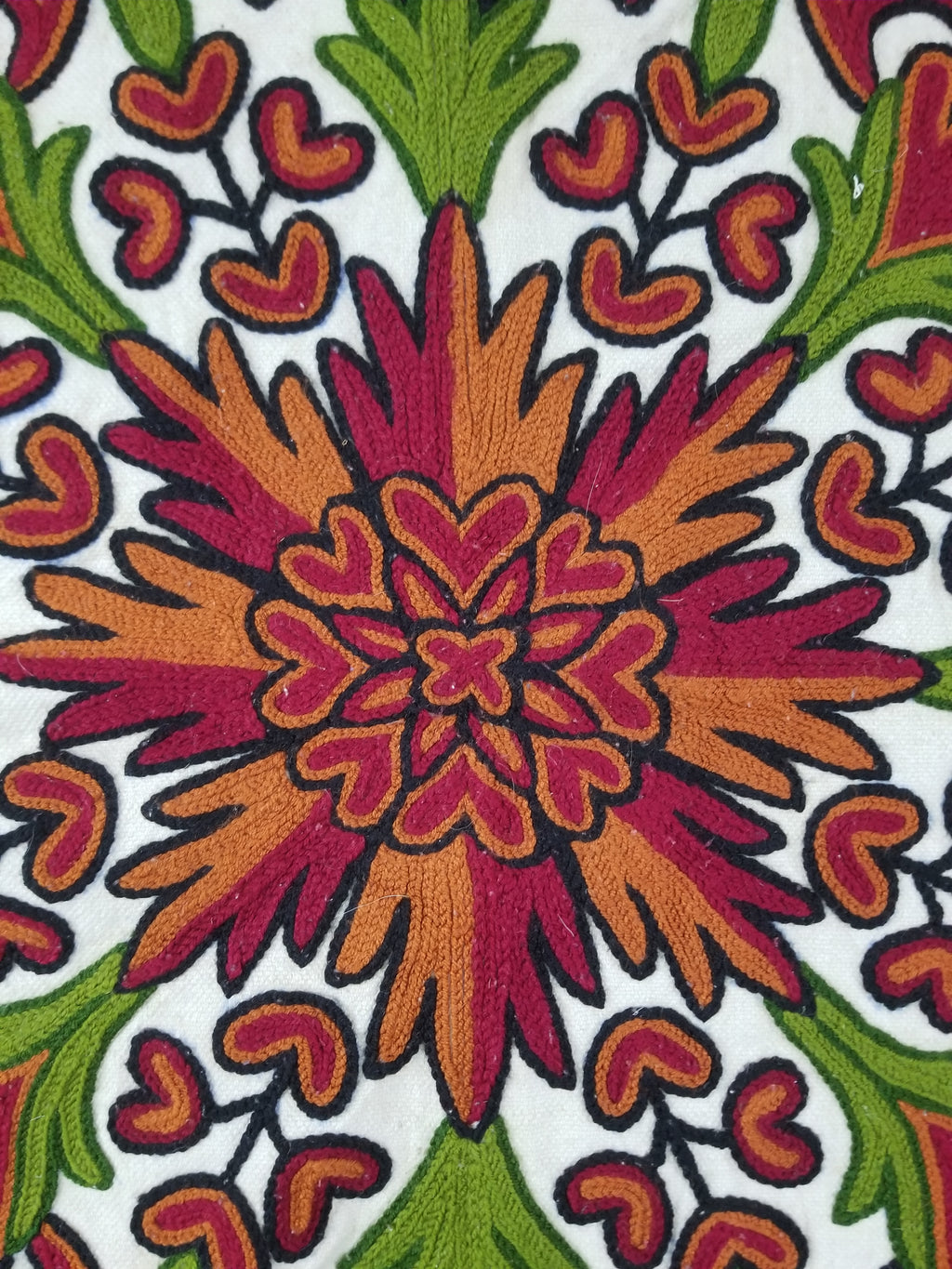 Vintage Traditional Kashmiri Wool Crewel Work Floral Bedspread 251x223cm