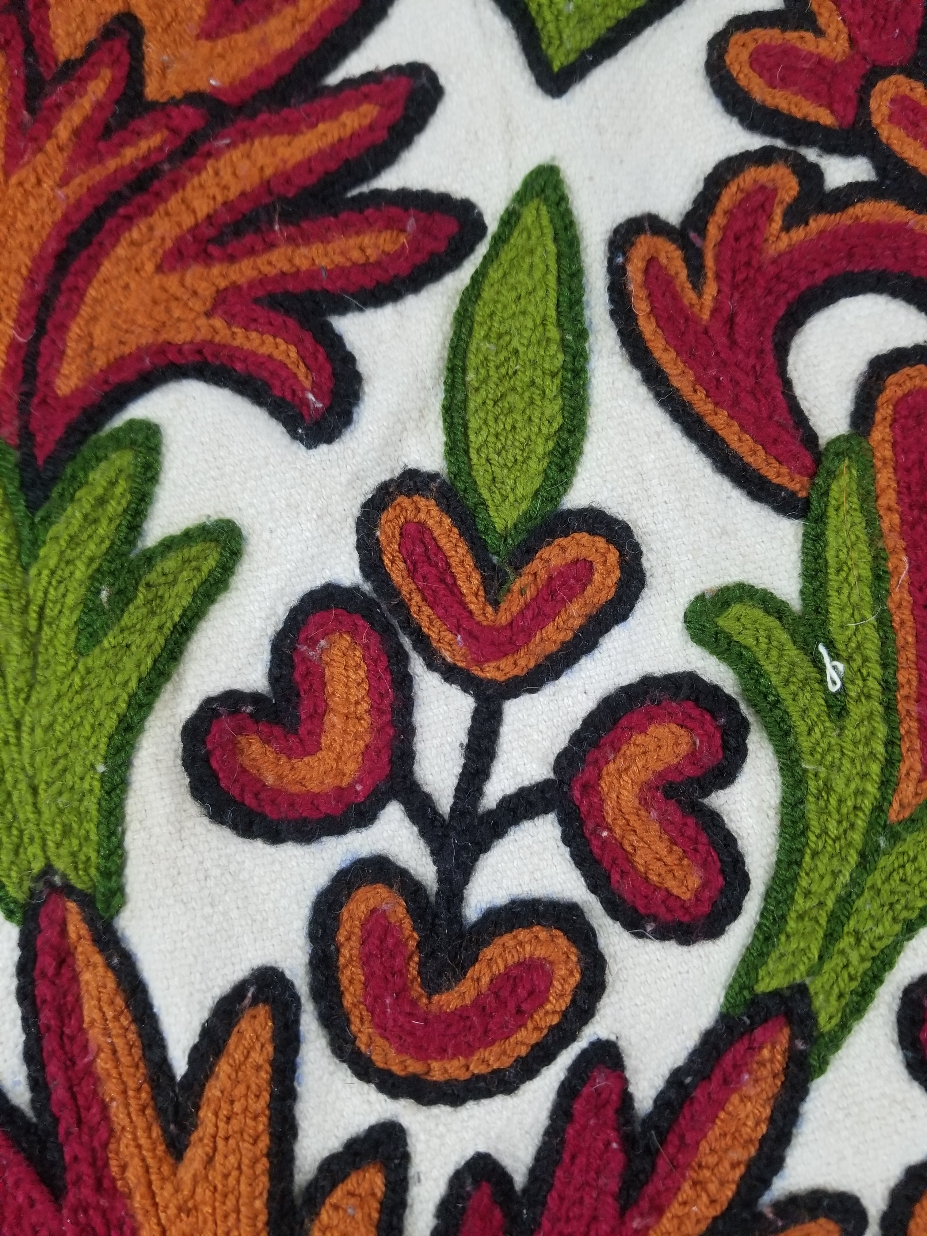 Vintage Traditional Kashmiri Wool Crewel Work Floral Bedspread 251x223cm
