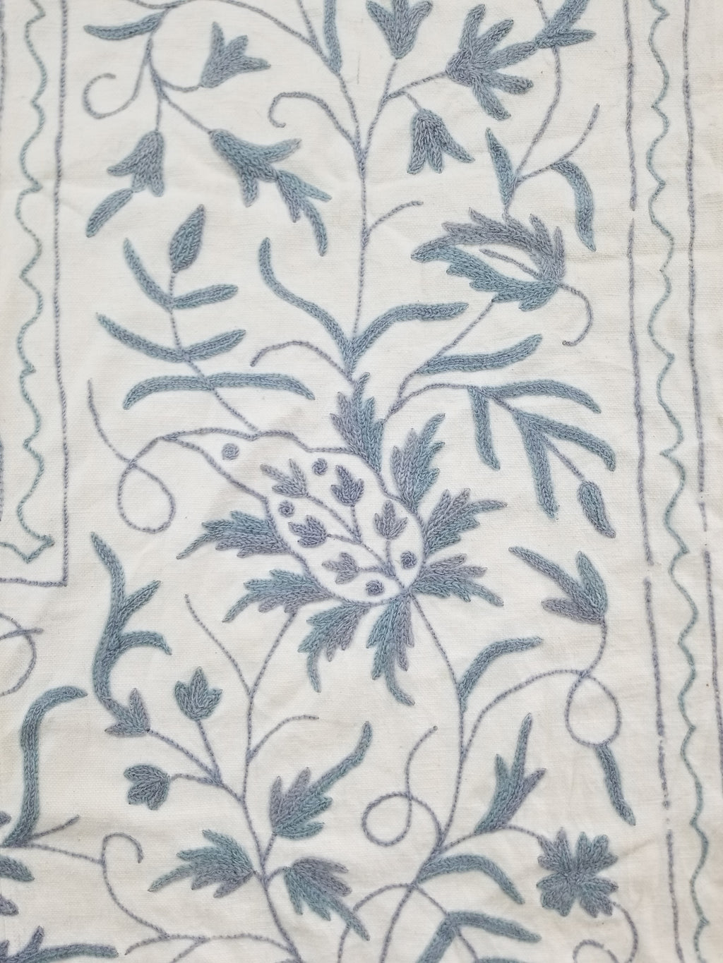 Vintage Traditional Indian Kashmiri Crewel Work Floral Textile Panel 255x228cm