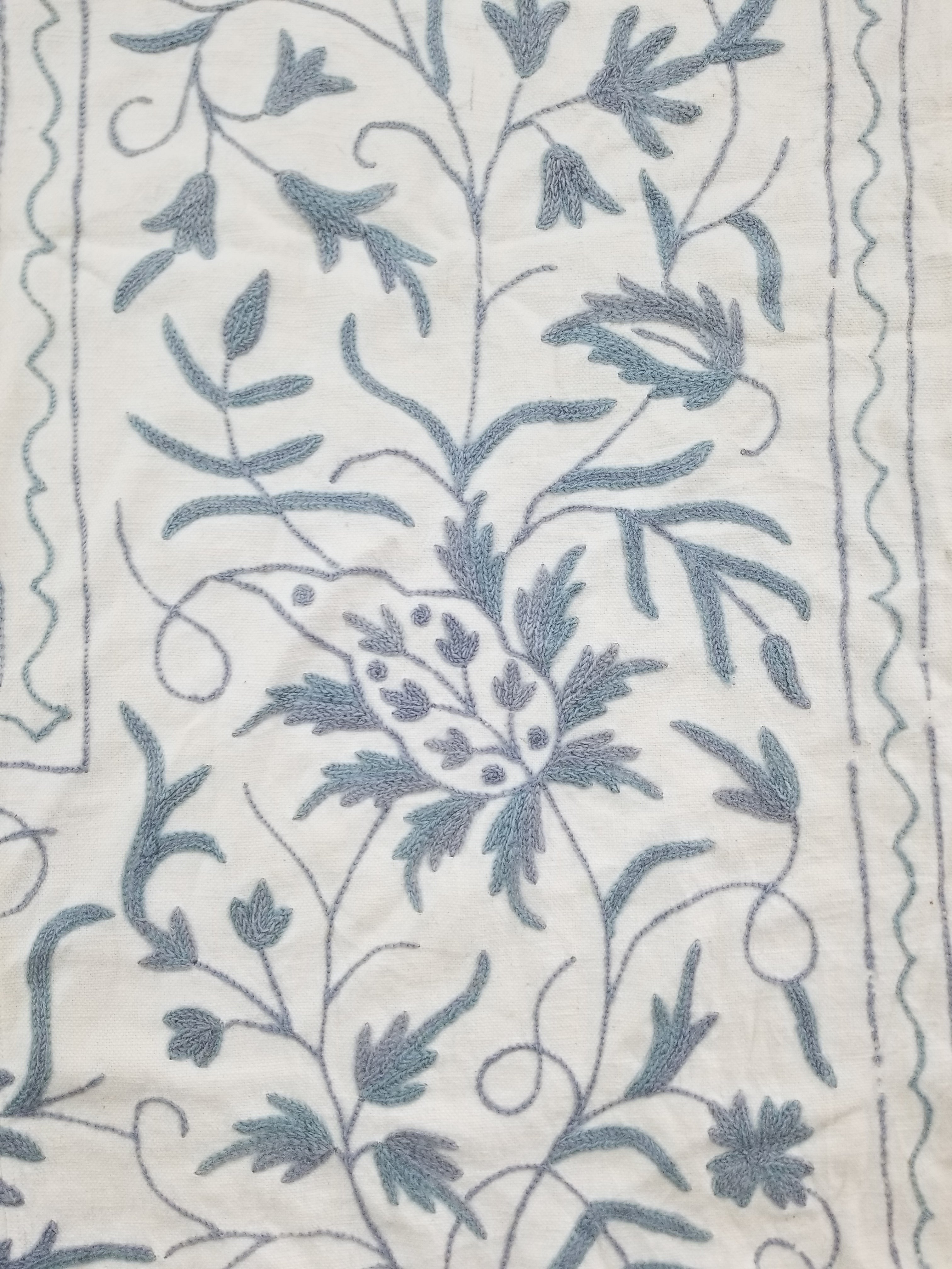 Vintage Traditional Indian Kashmiri Crewel Work Floral Textile Panel 255x228cm