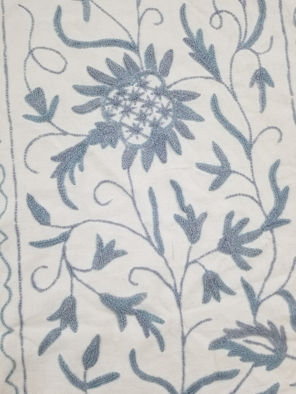 Vintage Traditional Indian Kashmiri Crewel Work Floral Textile Panel 255x228cm
