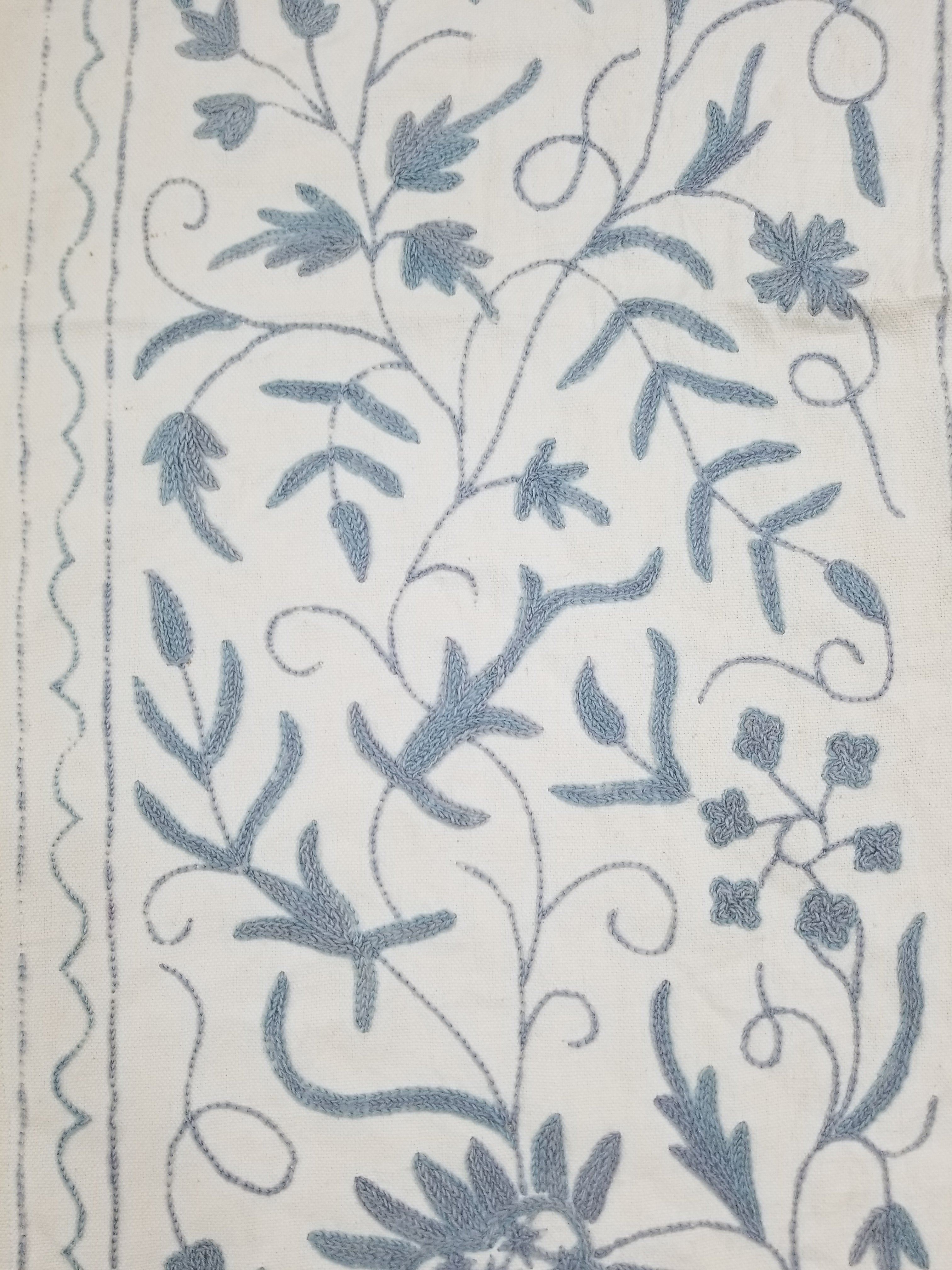 Vintage Traditional Indian Kashmiri Crewel Work Floral Textile Panel 255x228cm