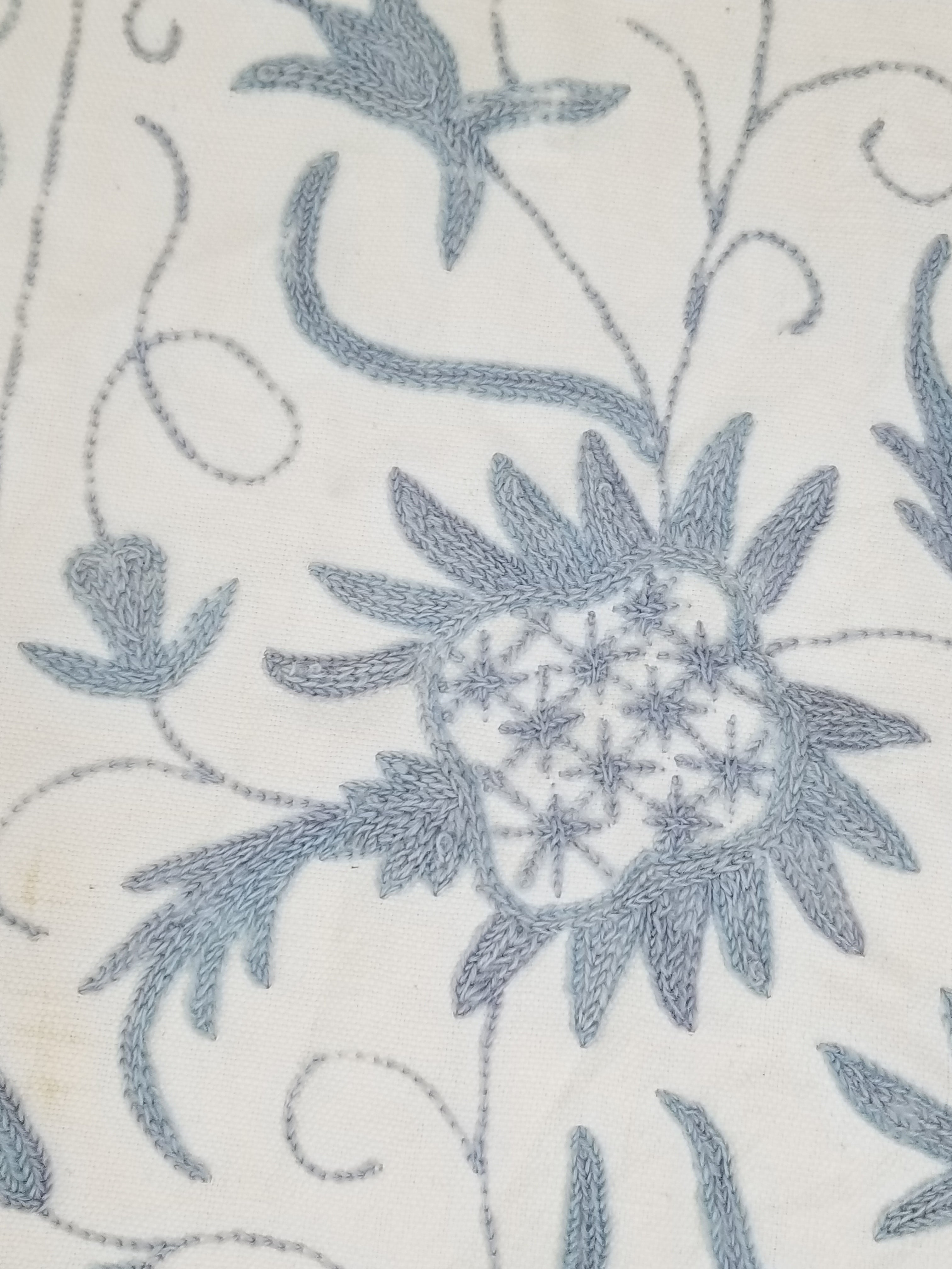 Vintage Traditional Indian Kashmiri Crewel Work Floral Textile Panel 255x228cm