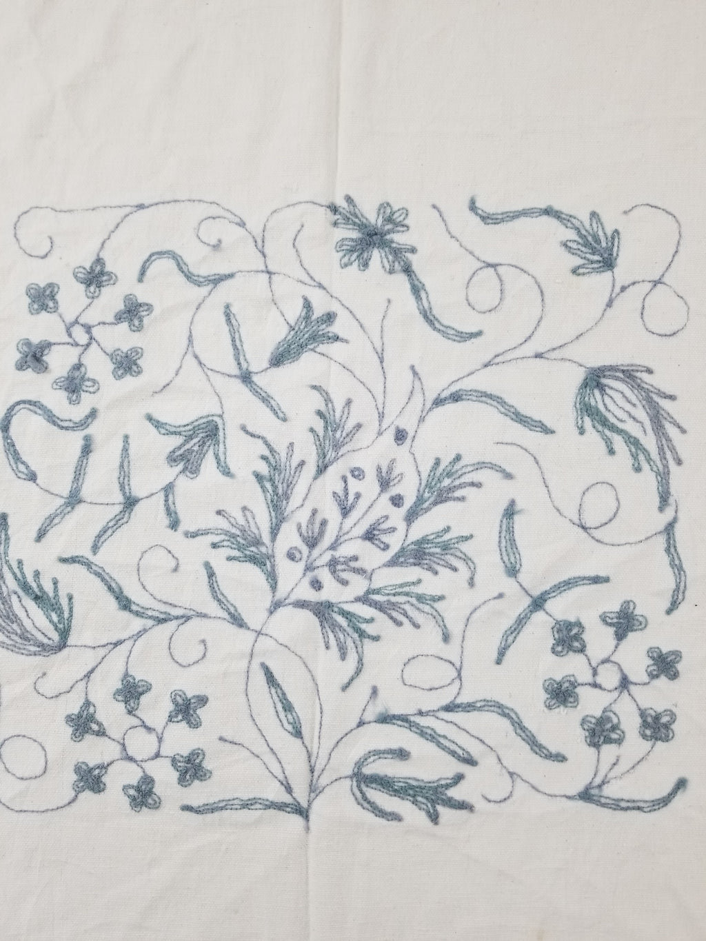 Vintage Traditional Indian Kashmiri Crewel Work Floral Textile Panel 255x228cm