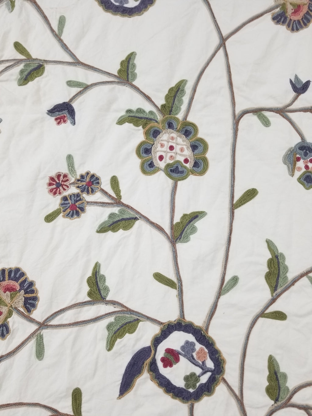 Antique Jacobean Style Crewel Work Tree of Life Coverlet / Quilt 224x218cm