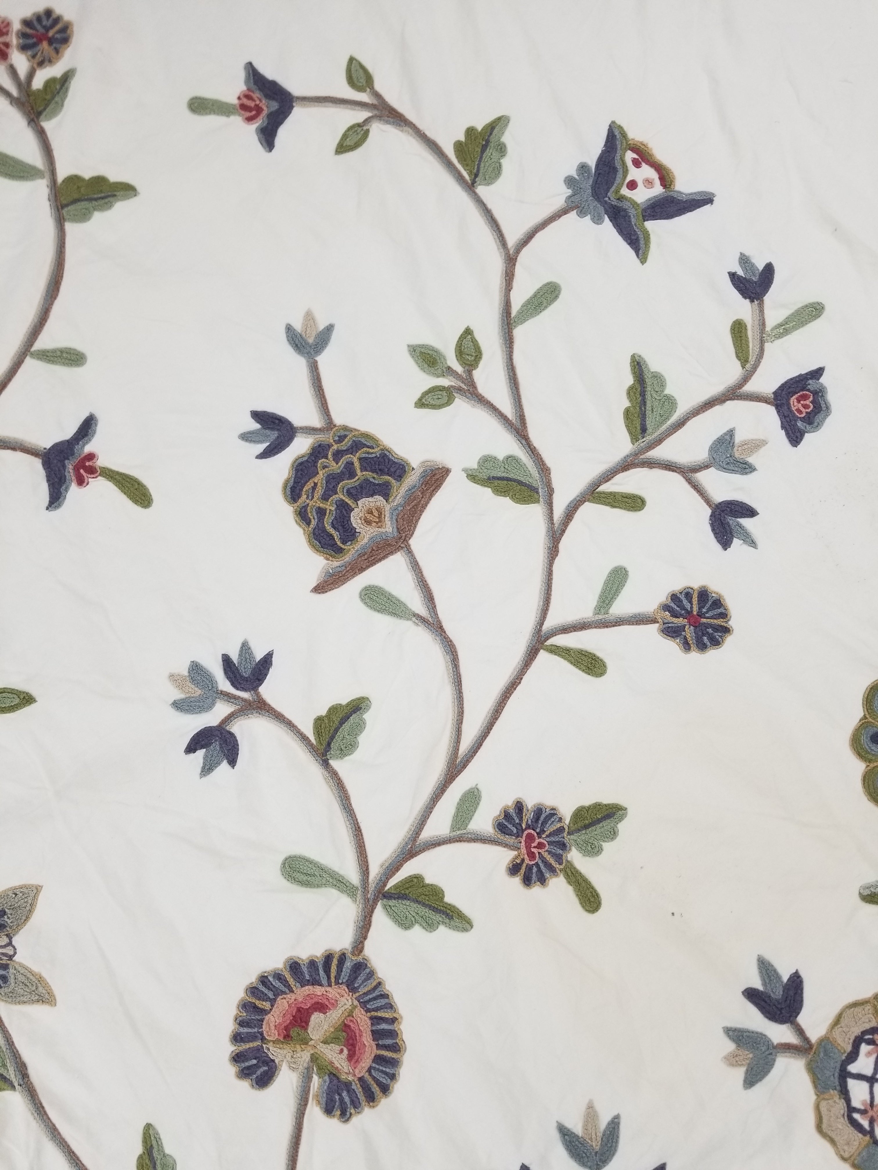 Antique Jacobean Style Crewel Work Tree of Life Coverlet / Quilt 224x218cm