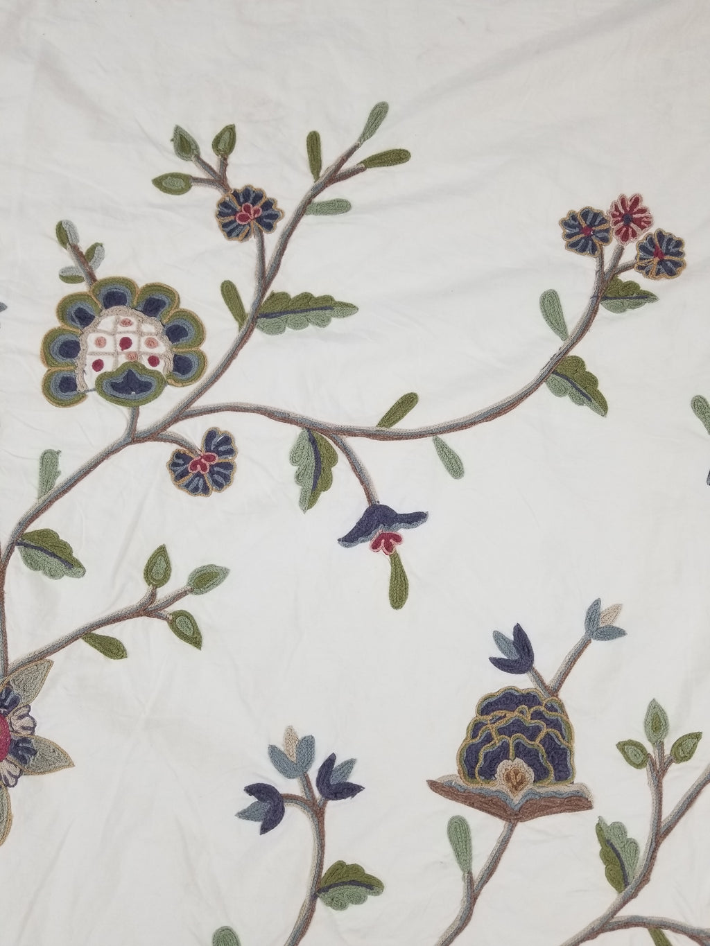 Antique Jacobean Style Crewel Work Tree of Life Coverlet / Quilt 224x218cm