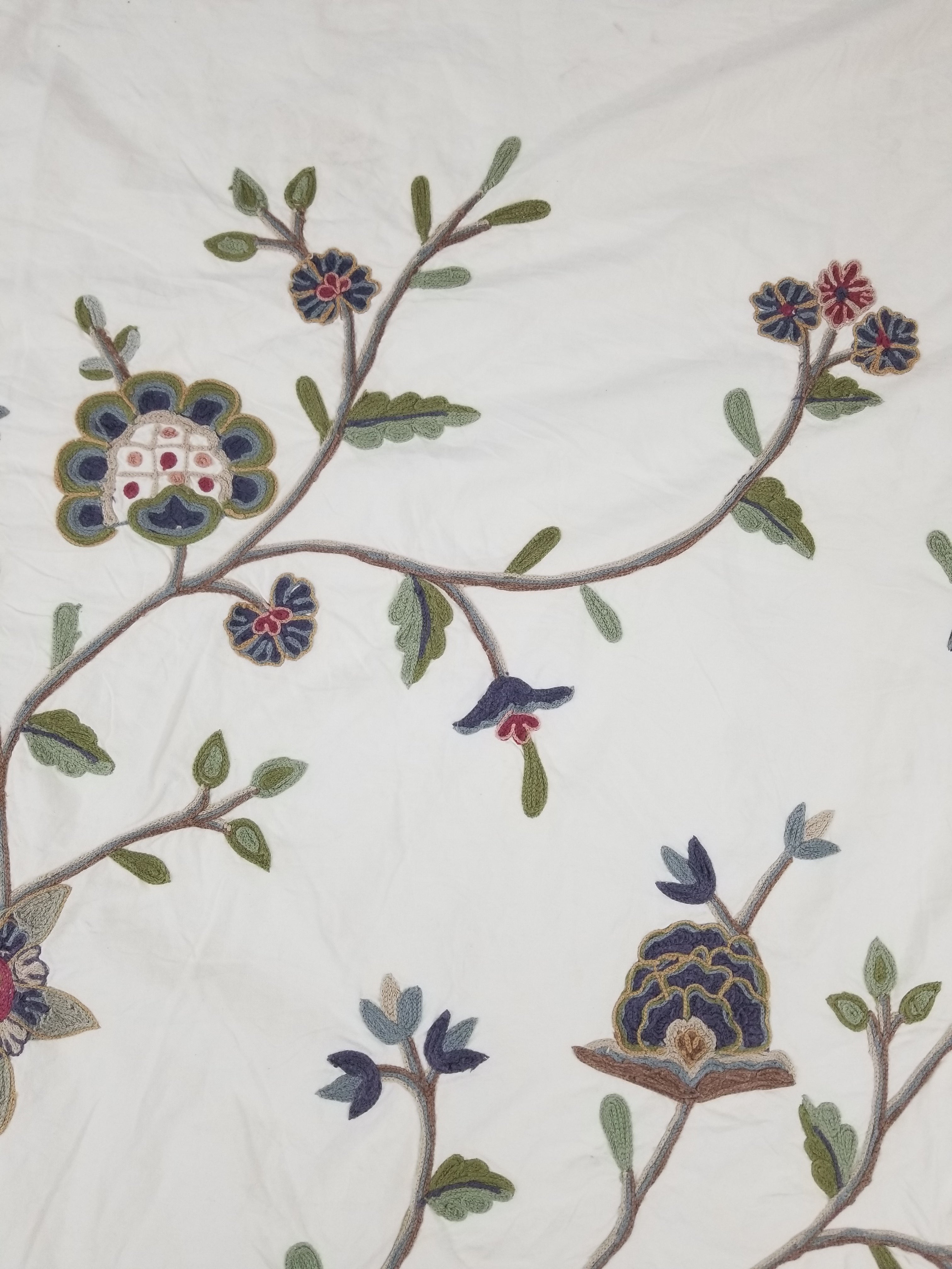 Antique Jacobean Style Crewel Work Tree of Life Coverlet / Quilt 224x218cm
