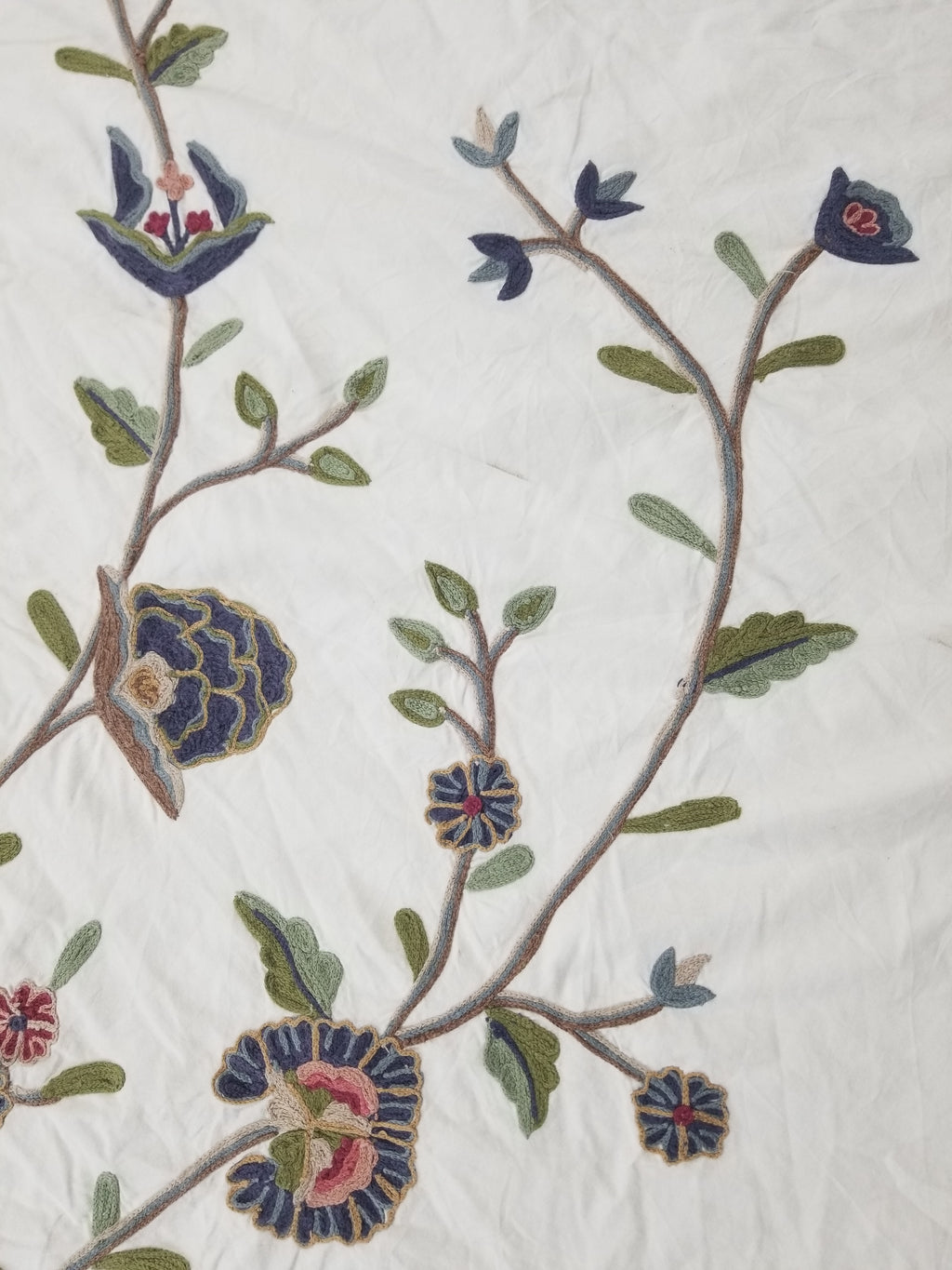 Antique Jacobean Style Crewel Work Tree of Life Coverlet / Quilt 224x218cm
