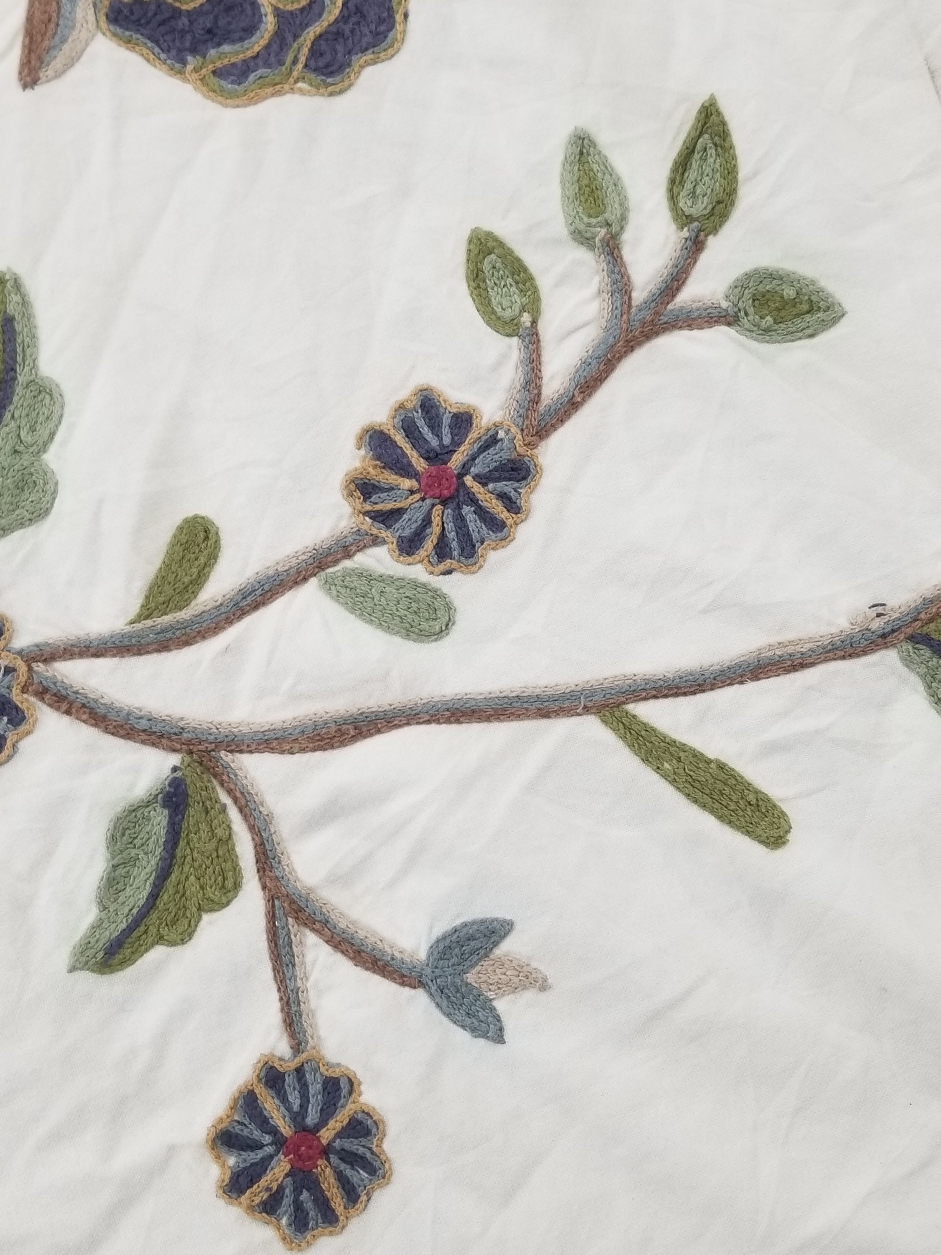 Antique Jacobean Style Crewel Work Tree of Life Coverlet / Quilt 224x218cm