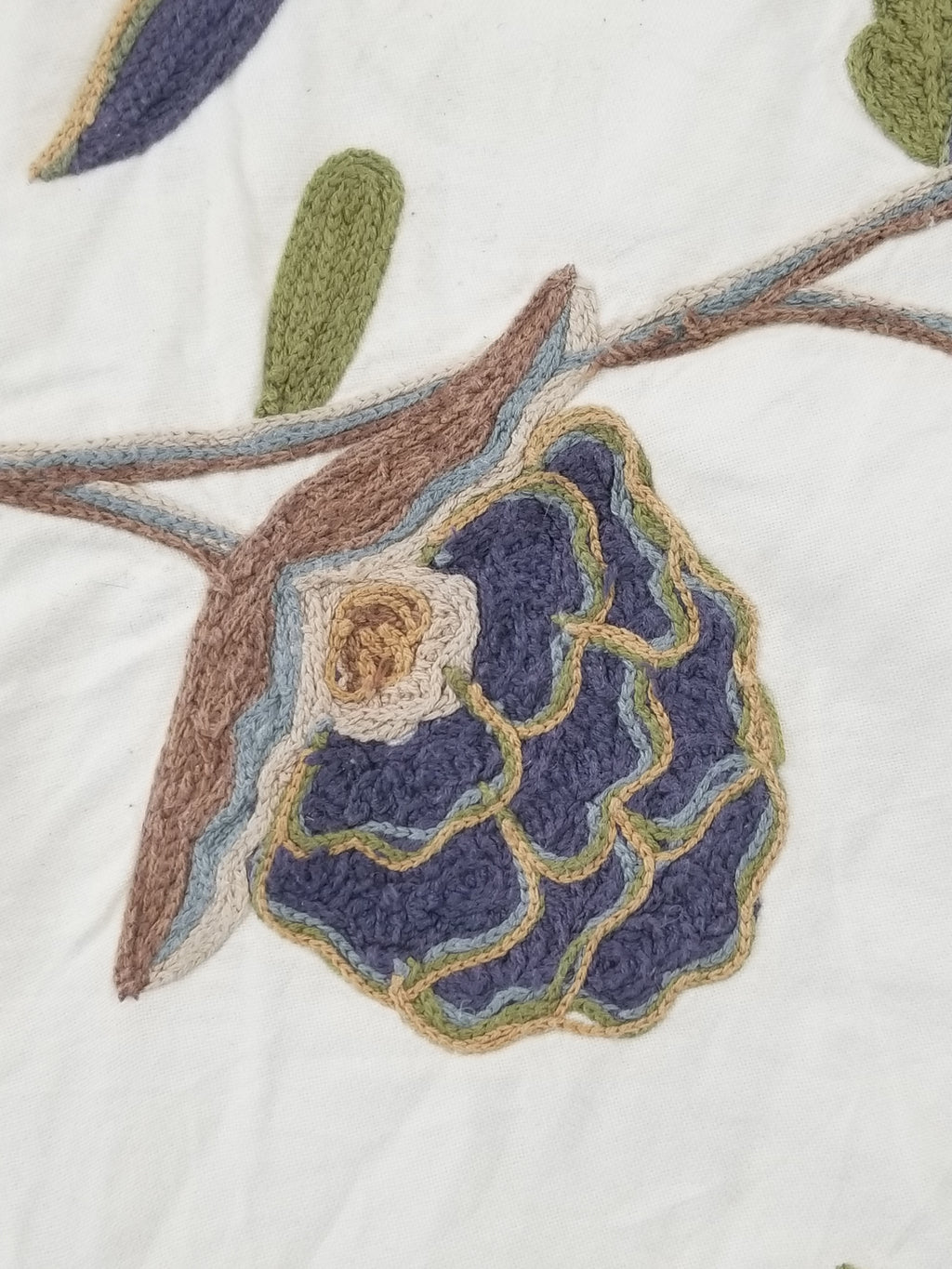 Antique Jacobean Style Crewel Work Tree of Life Coverlet / Quilt 224x218cm