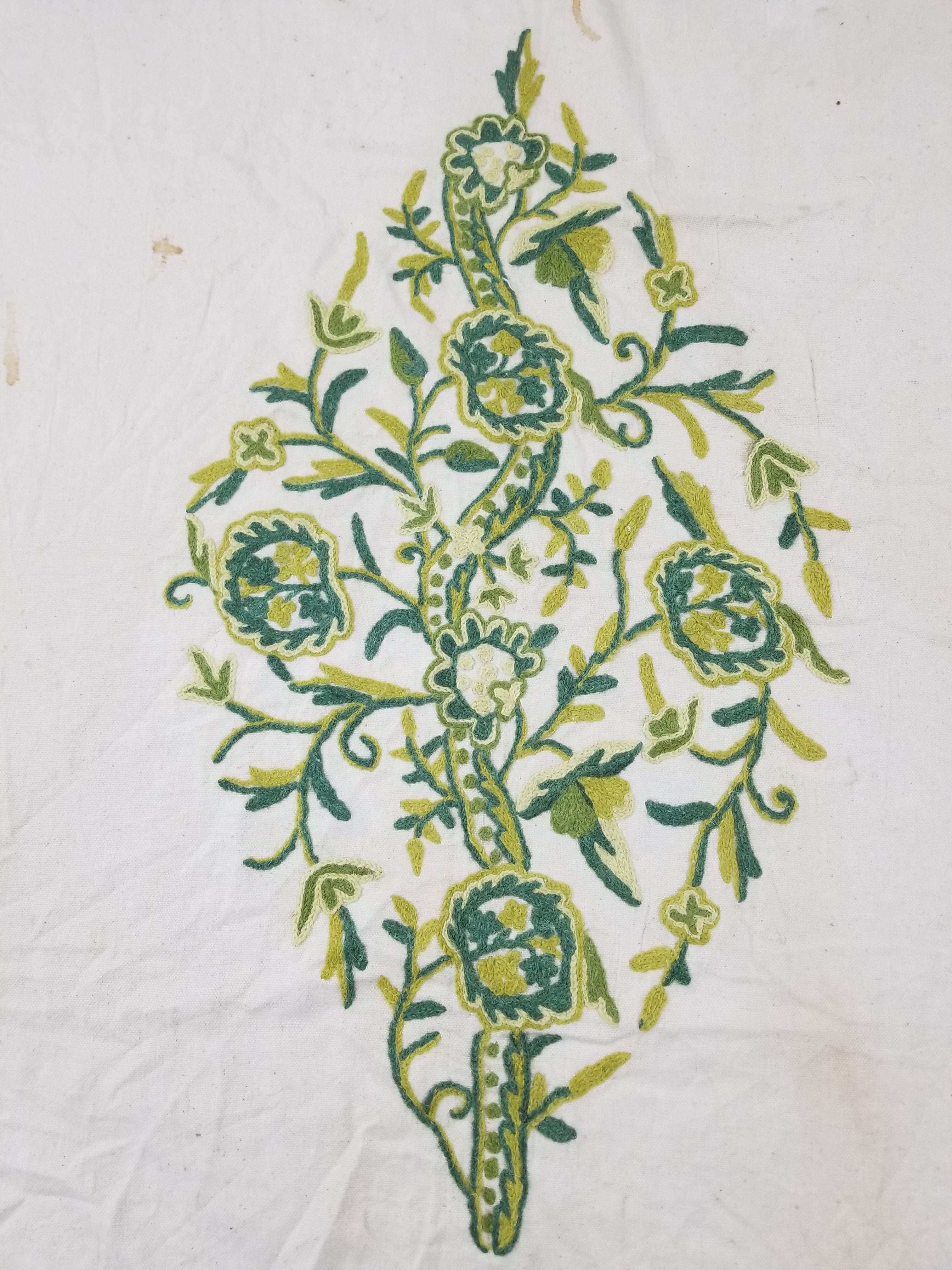 Antique Traditional Indian Kashmiri Crewel Work Floral Tablecloth 237x180cm