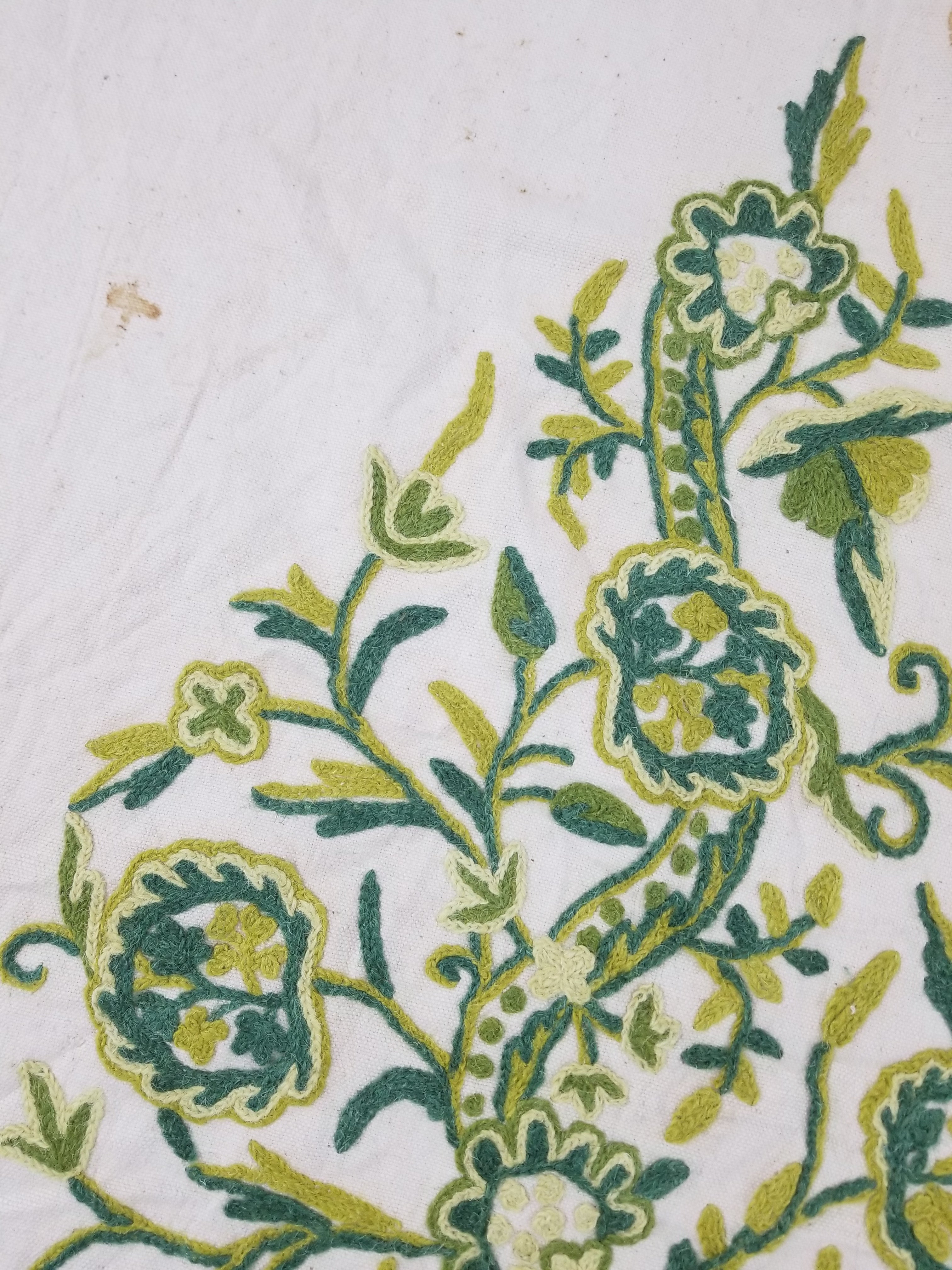 Antique Traditional Indian Kashmiri Crewel Work Floral Tablecloth 237x180cm