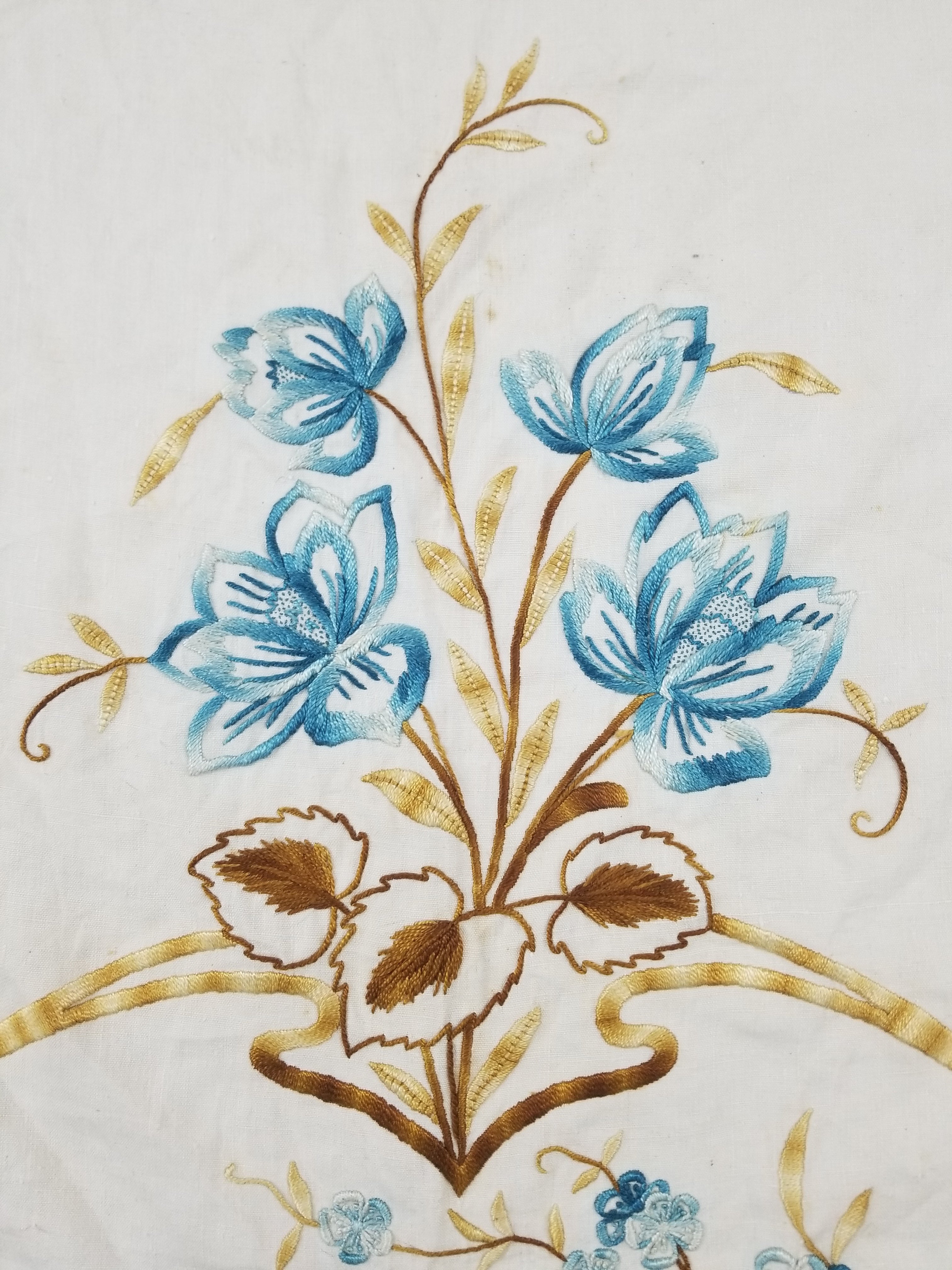 Vintage Traditional Silk Hand Embroidery Birds & Floral Decorative Panel 277x224