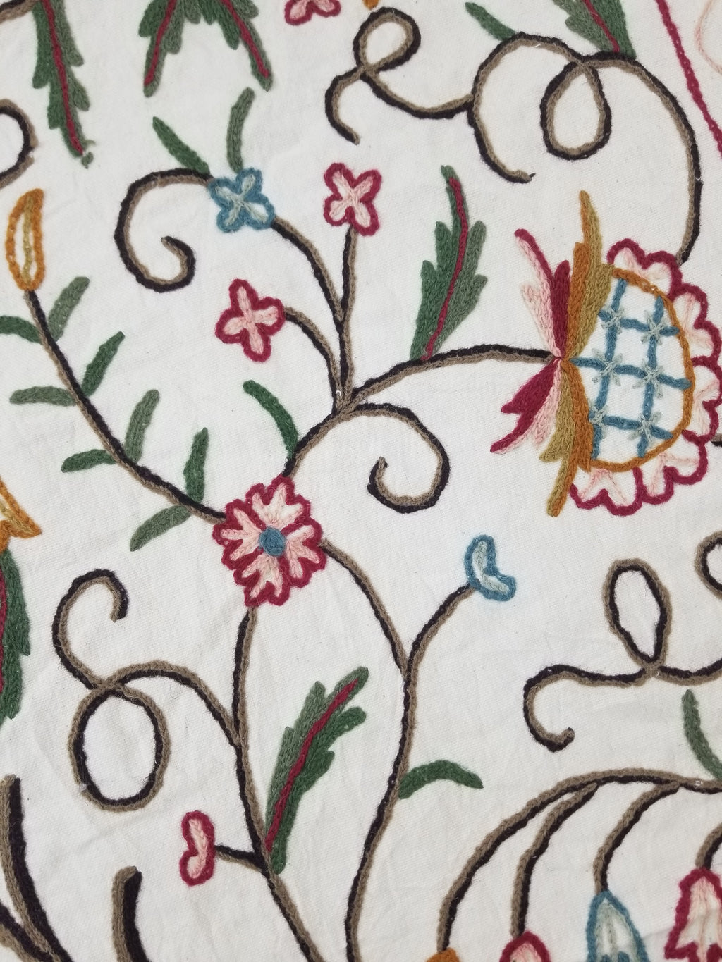 Vintage Indian Kashmir Crewel Work Jacobean Inspired Floral Wall Hanging 240x113