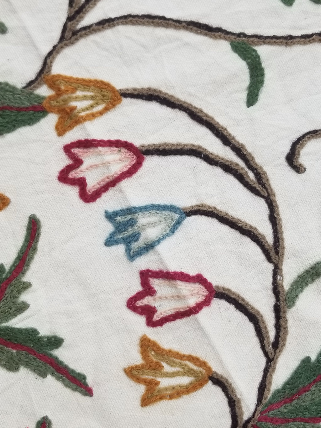 Vintage Indian Kashmir Crewel Work Jacobean Inspired Floral Wall Hanging 240x113