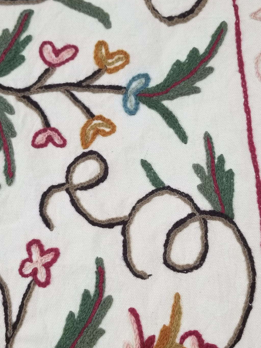 Vintage Indian Kashmir Crewel Work Jacobean Inspired Floral Wall Hanging 240x113