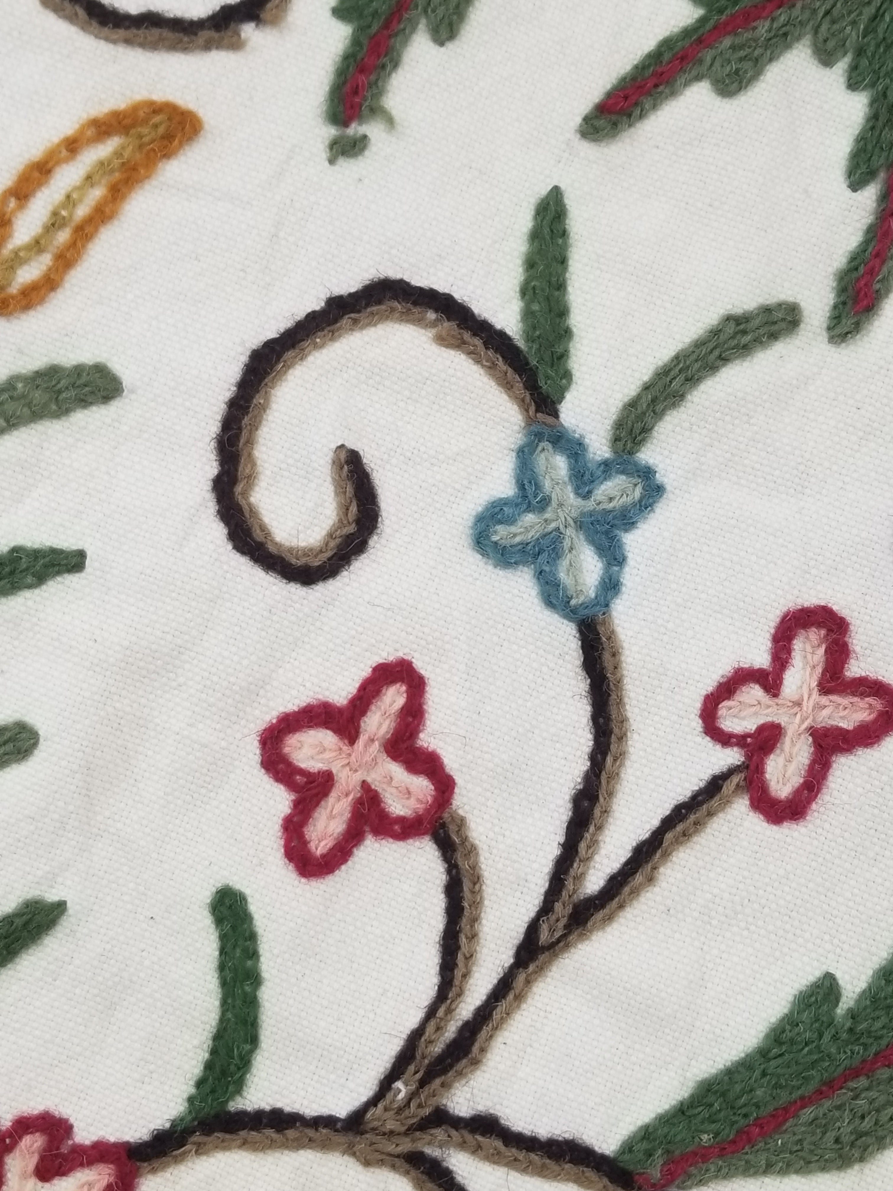 Vintage Indian Kashmir Crewel Work Jacobean Inspired Floral Wall Hanging 240x113