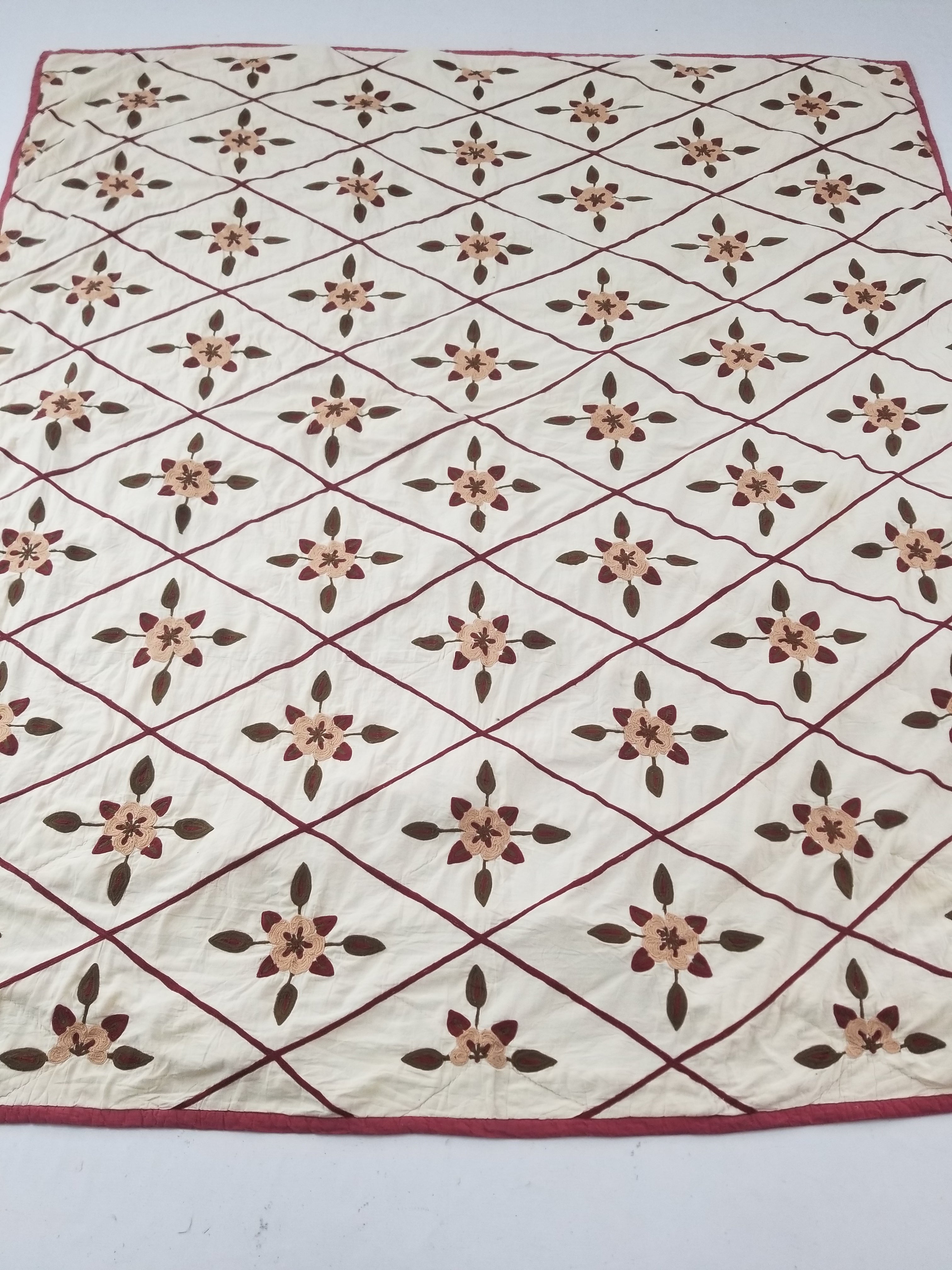 Vintage Traditional Indian Kashmiri Crewel Work Floral Quilt 250x220cm