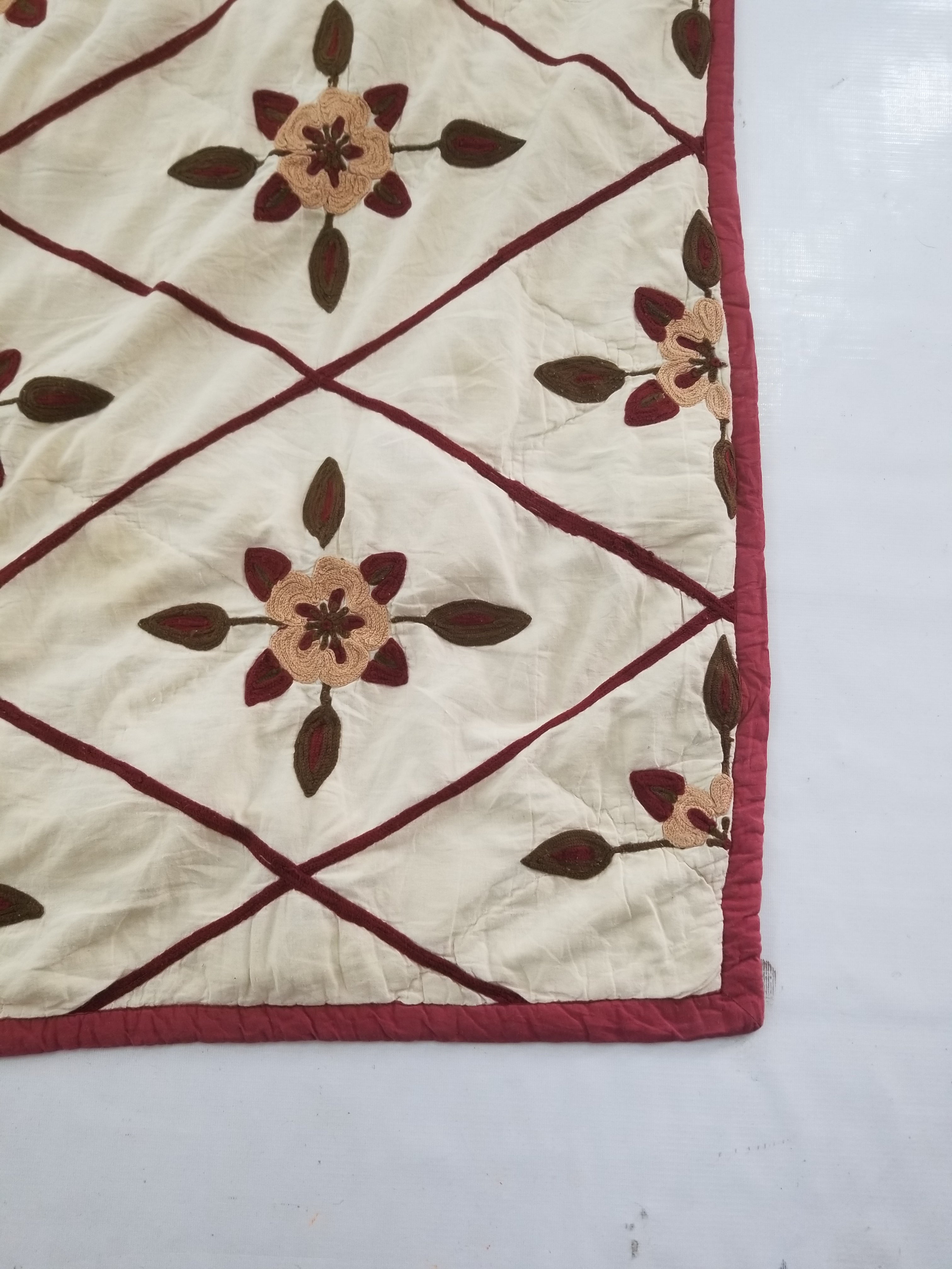 Vintage Traditional Indian Kashmiri Crewel Work Floral Quilt 250x220cm