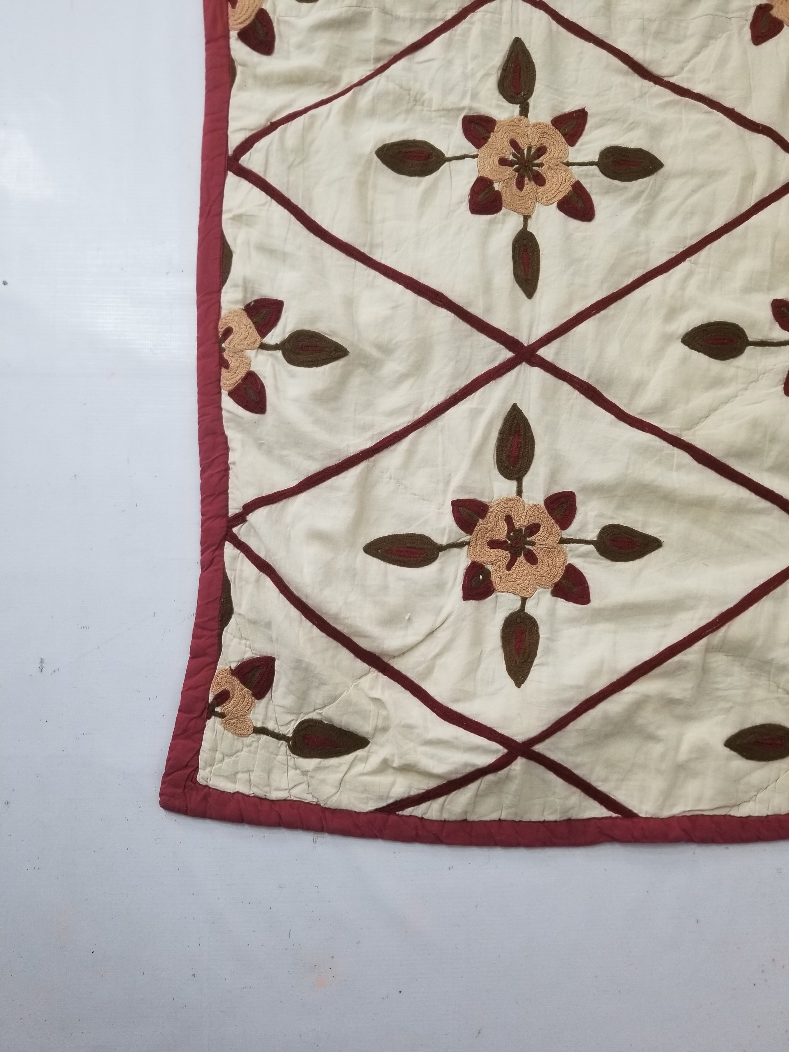 Vintage Traditional Indian Kashmiri Crewel Work Floral Quilt 250x220cm
