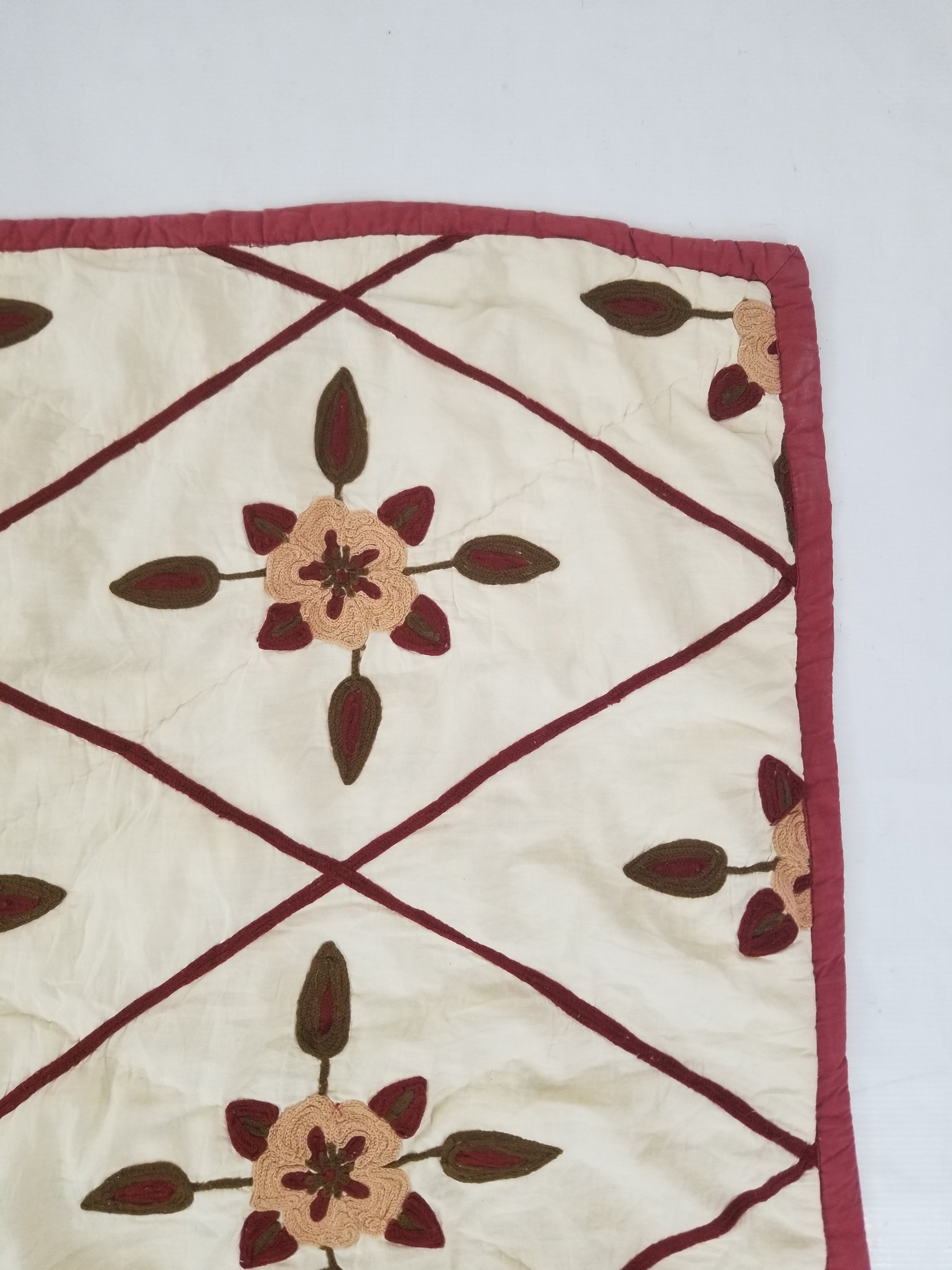Vintage Traditional Indian Kashmiri Crewel Work Floral Quilt 250x220cm