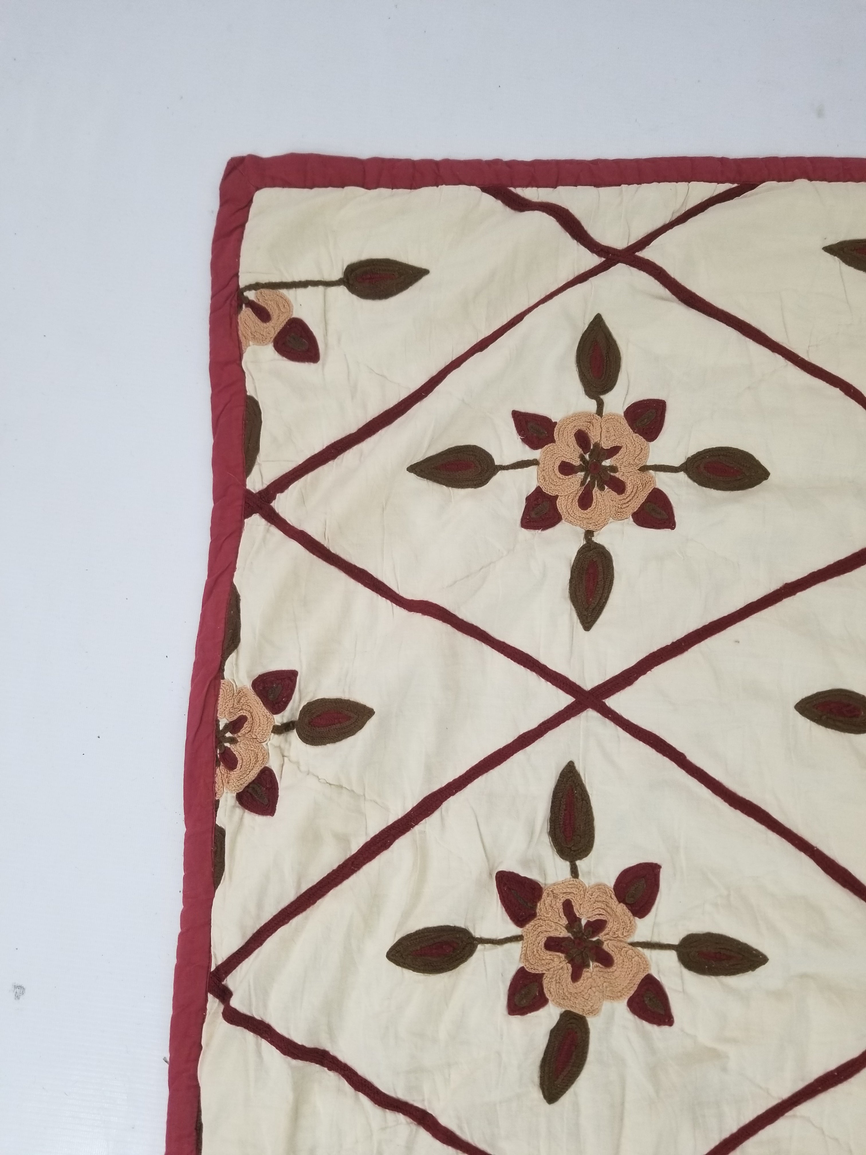 Vintage Traditional Indian Kashmiri Crewel Work Floral Quilt 250x220cm