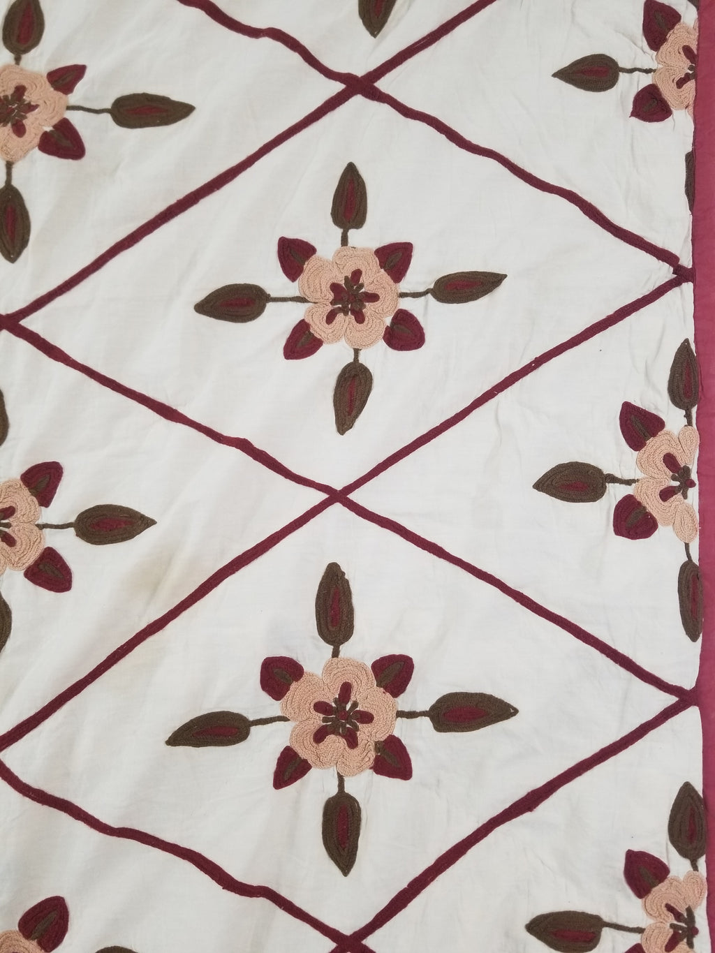 Vintage Traditional Indian Kashmiri Crewel Work Floral Quilt 250x220cm