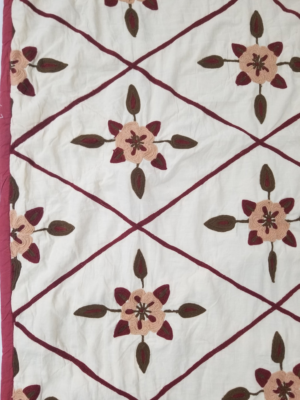 Vintage Traditional Indian Kashmiri Crewel Work Floral Quilt 250x220cm