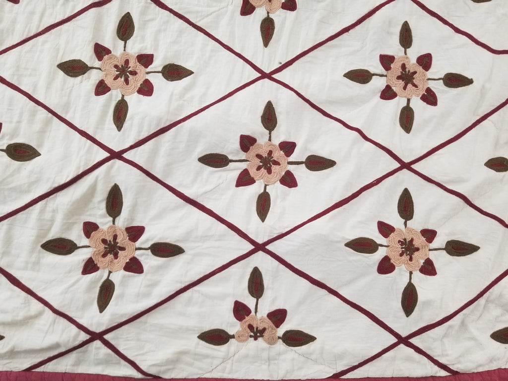 Vintage Traditional Indian Kashmiri Crewel Work Floral Quilt 250x220cm