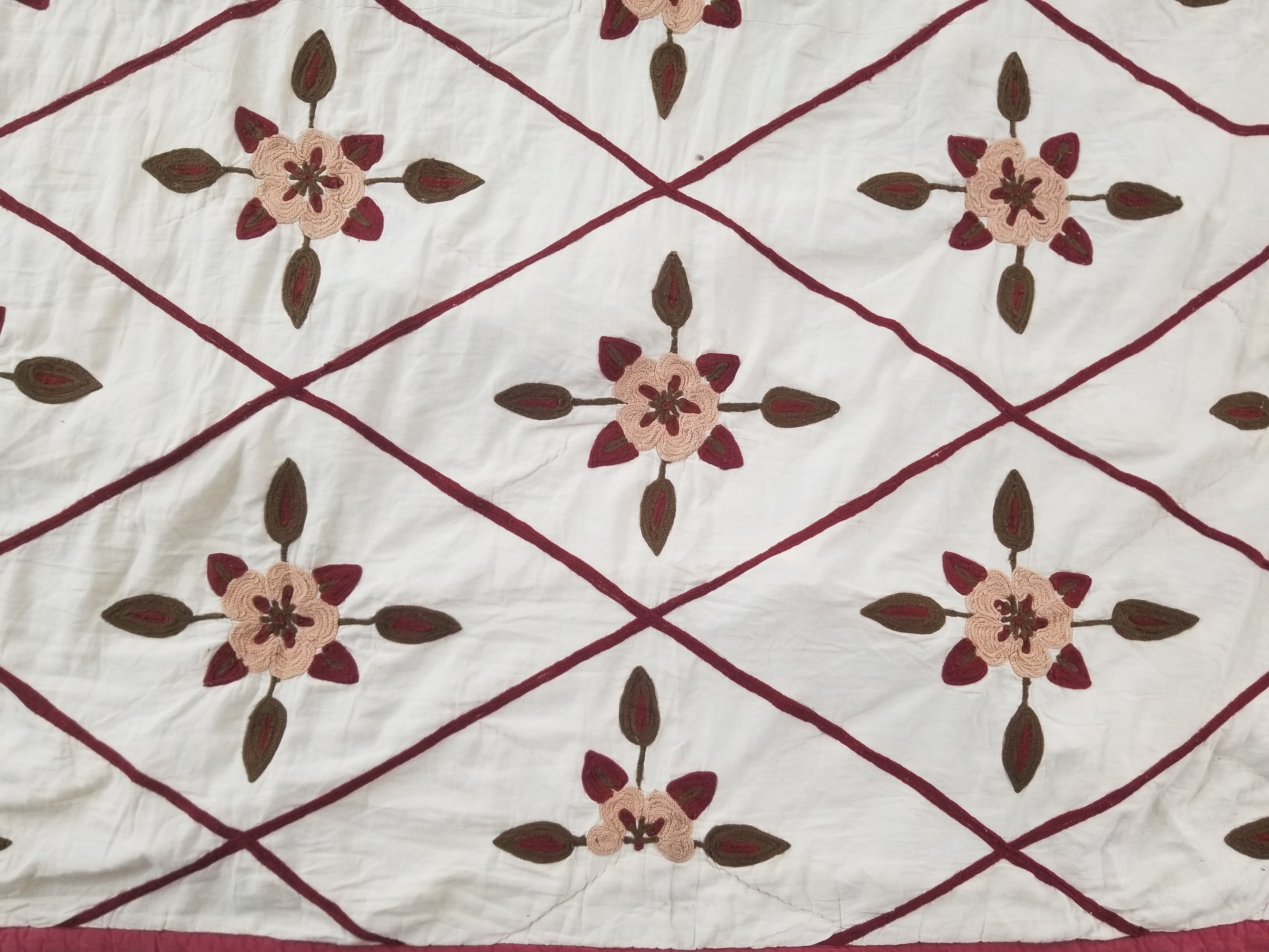 Vintage Traditional Indian Kashmiri Crewel Work Floral Quilt 250x220cm