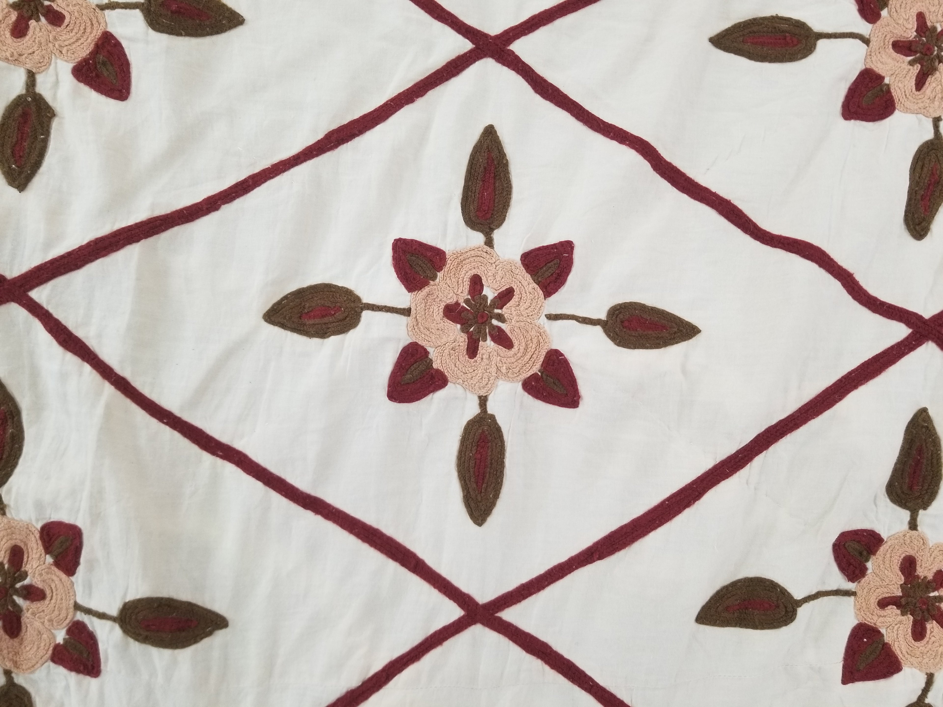 Vintage Traditional Indian Kashmiri Crewel Work Floral Quilt 250x220cm