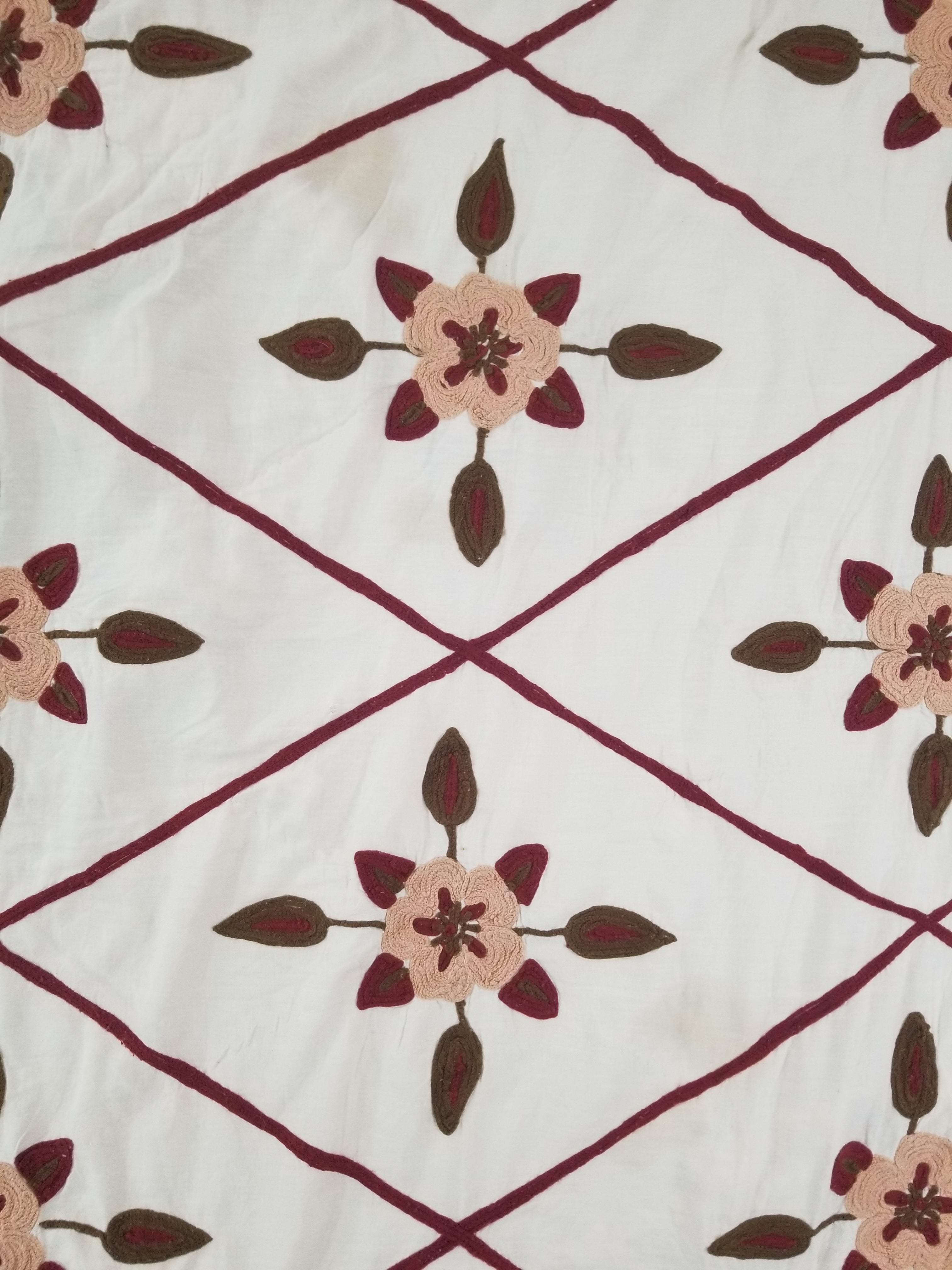 Vintage Traditional Indian Kashmiri Crewel Work Floral Quilt 250x220cm