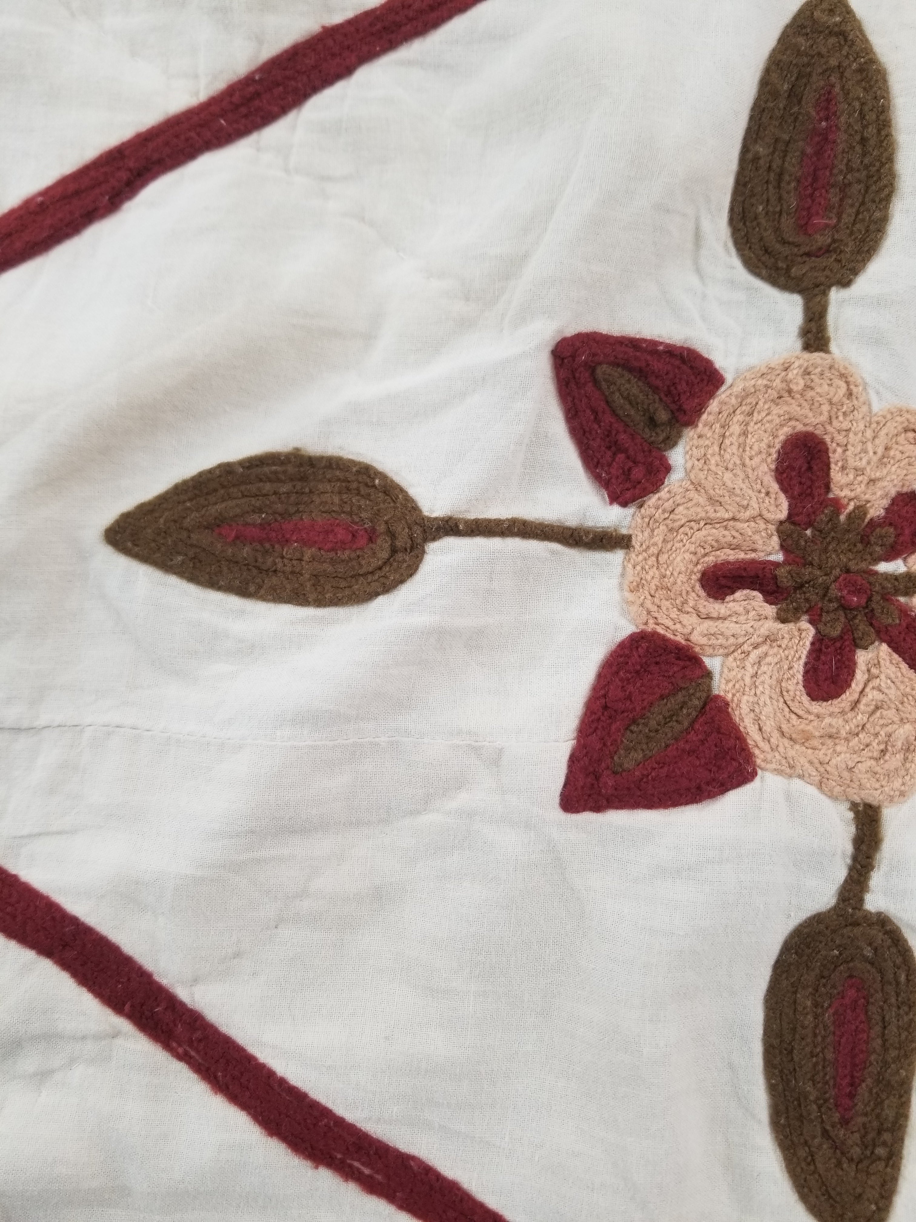 Vintage Traditional Indian Kashmiri Crewel Work Floral Quilt 250x220cm