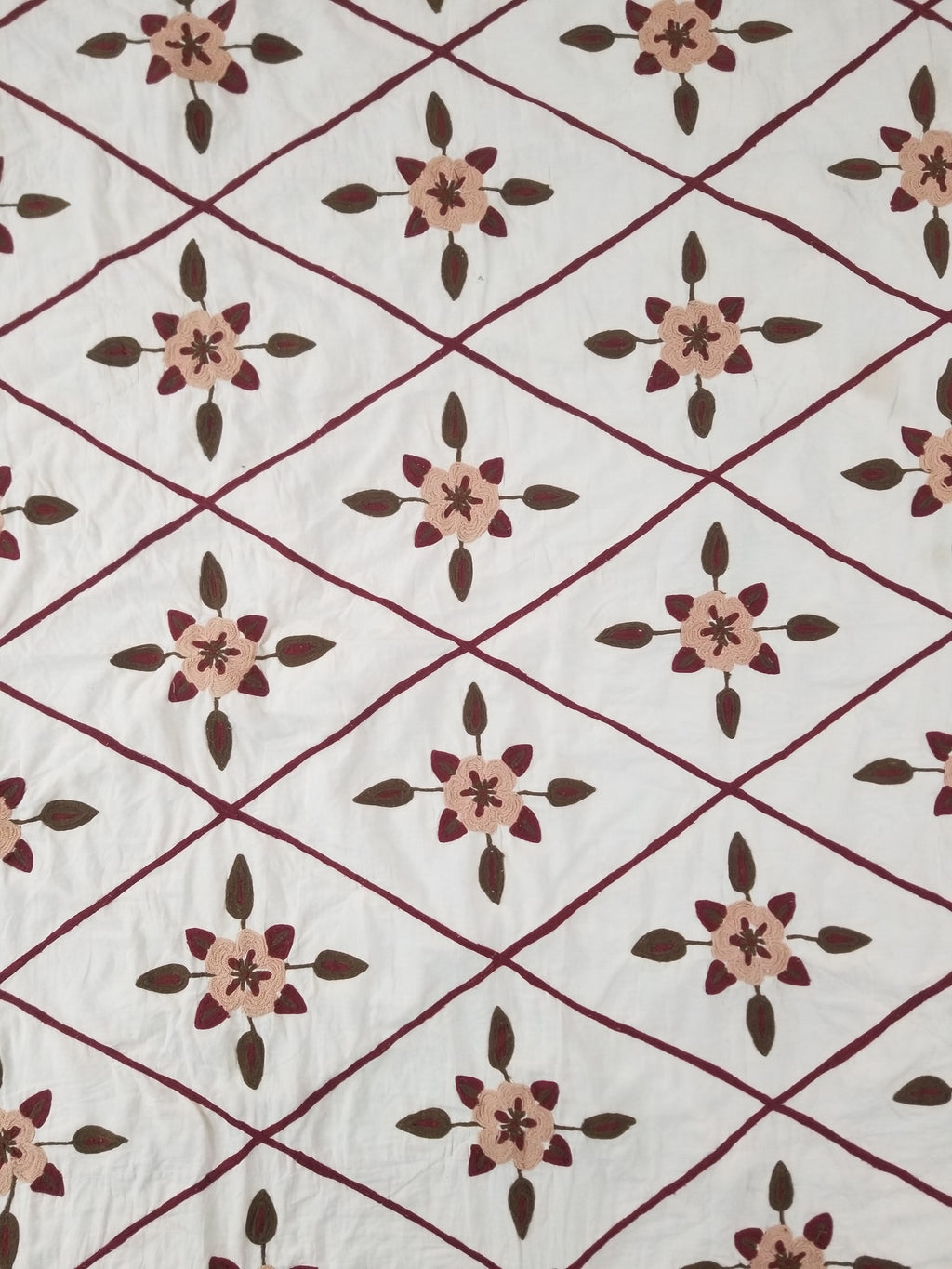 Vintage Traditional Indian Kashmiri Crewel Work Floral Quilt 250x220cm