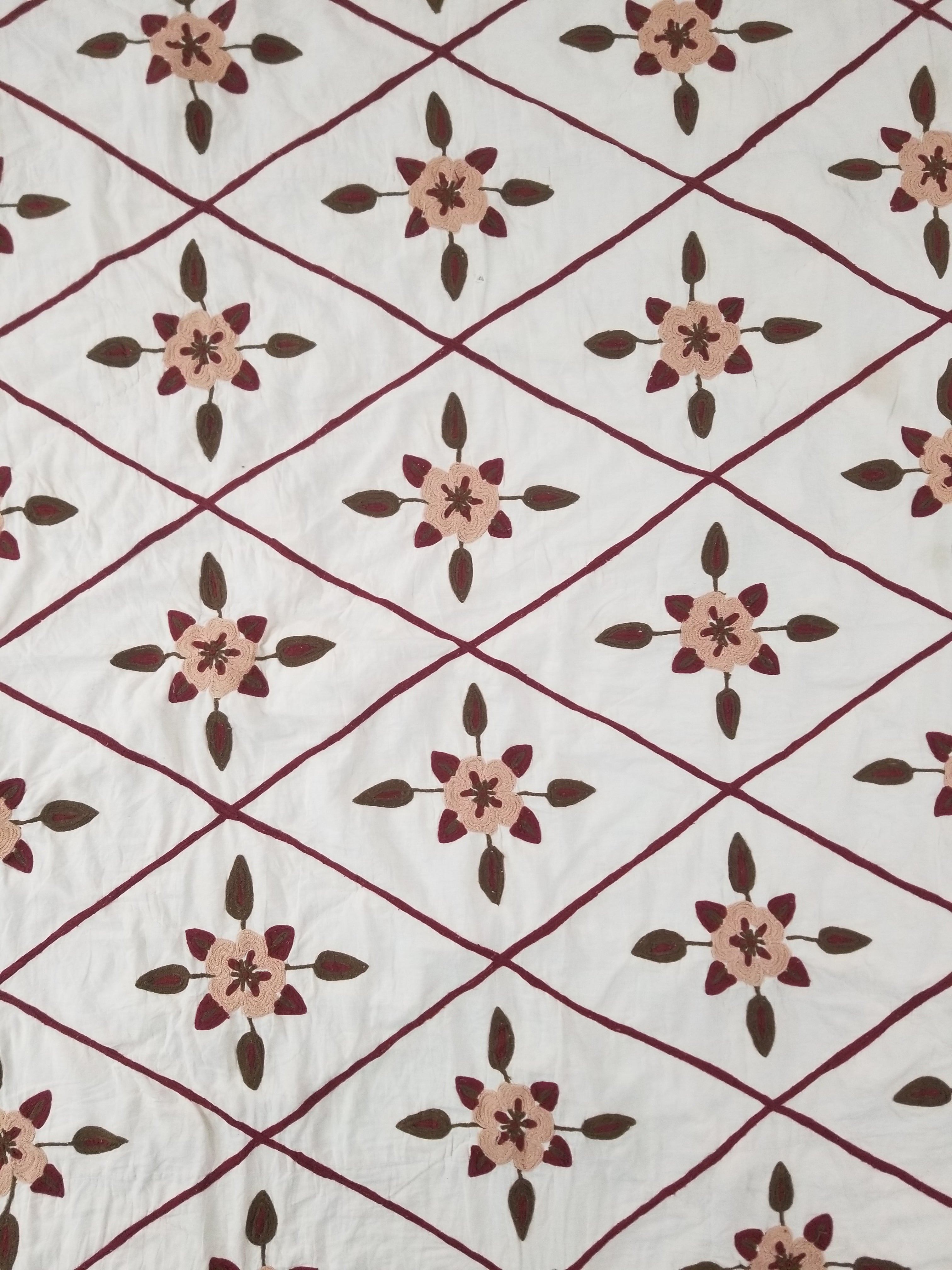 Vintage Traditional Indian Kashmiri Crewel Work Floral Quilt 250x220cm