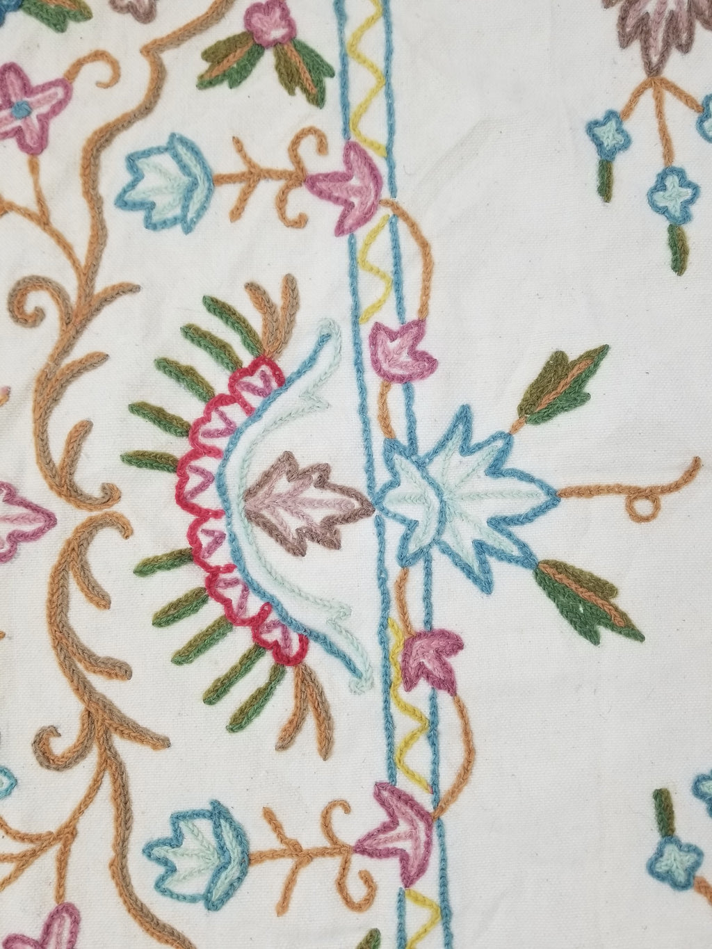 Vintage Traditional Indian Kashmiri Crewel Work Floral Bedspread 194x192cm