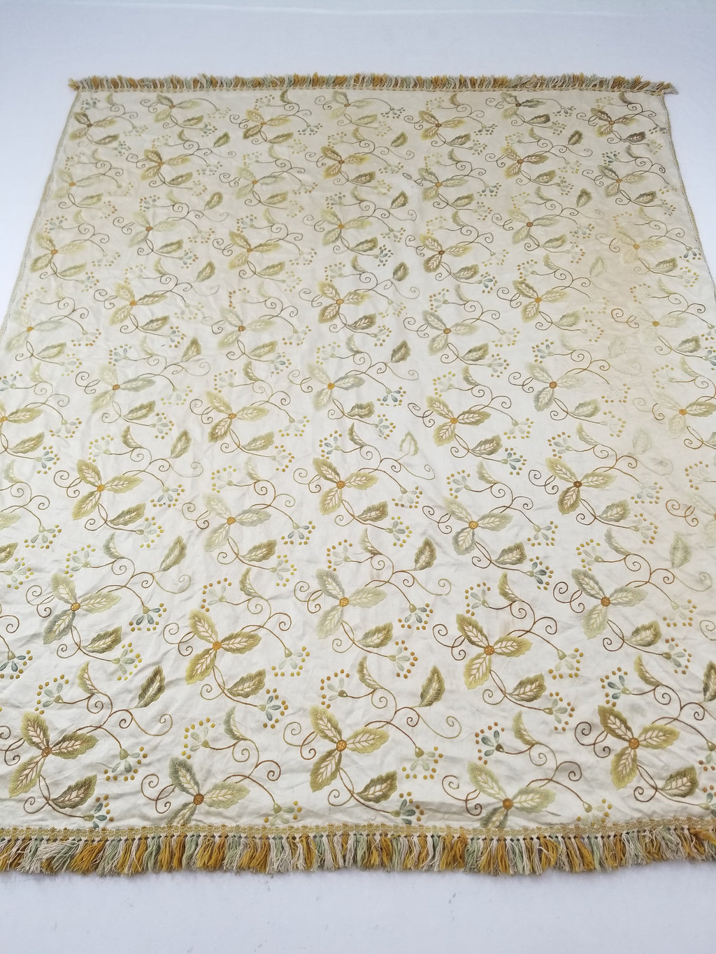 Antique Traditional Hand-Embroidered Botanical Throw/Coverlet 247x213cm