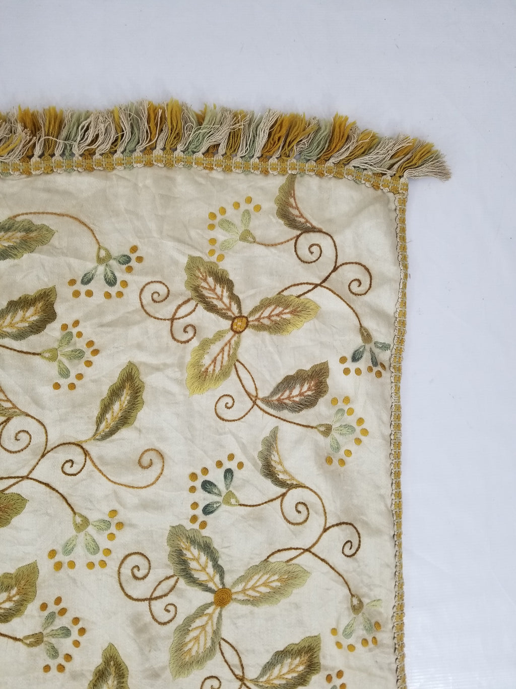 Antique Traditional Hand-Embroidered Botanical Throw/Coverlet 247x213cm
