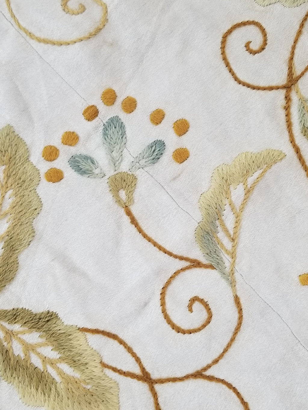 Antique Traditional Hand-Embroidered Botanical Throw/Coverlet 247x213cm