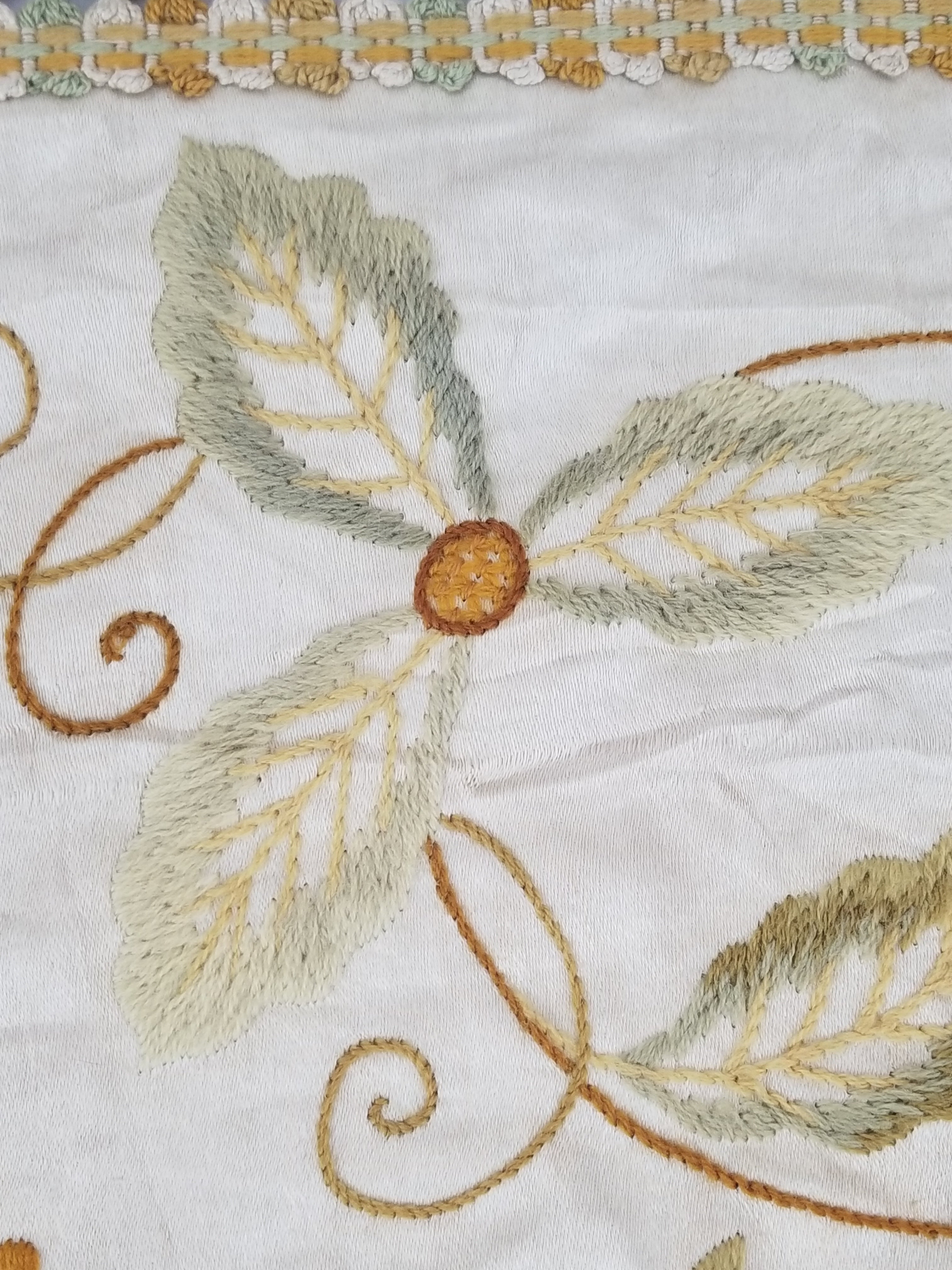 Antique Traditional Hand-Embroidered Botanical Throw/Coverlet 247x213cm