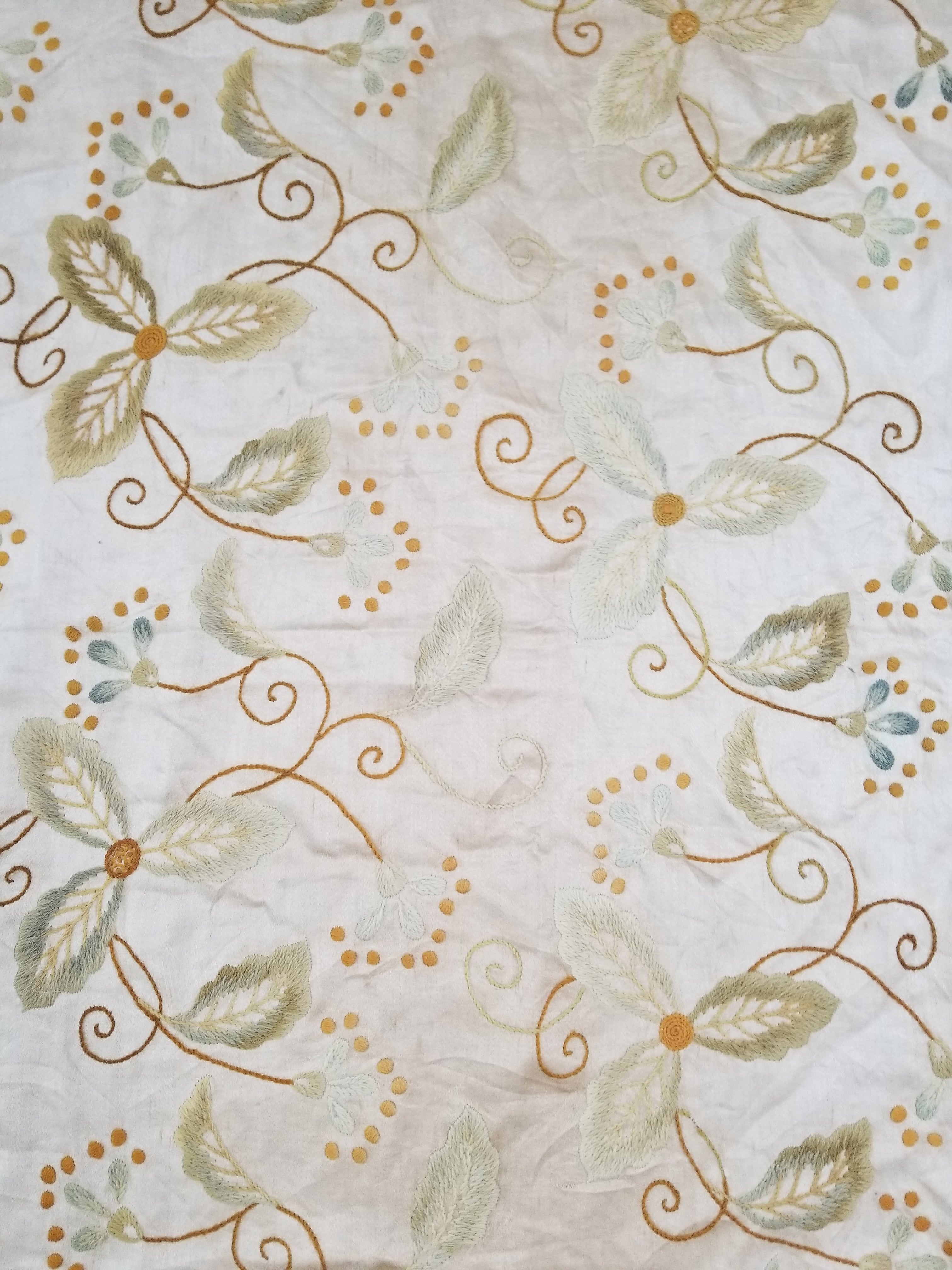 Antique Traditional Hand-Embroidered Botanical Throw/Coverlet 247x213cm