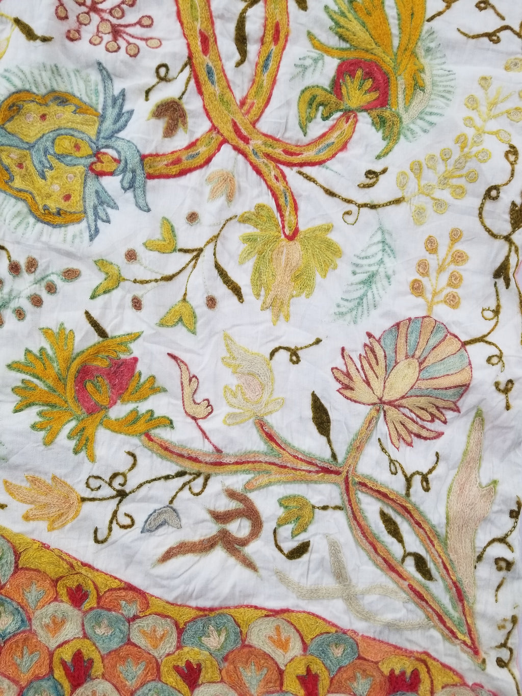 Antique Traditional Kashmir Crewel Embroidery Tree of Life Wall Tapestry 253x115