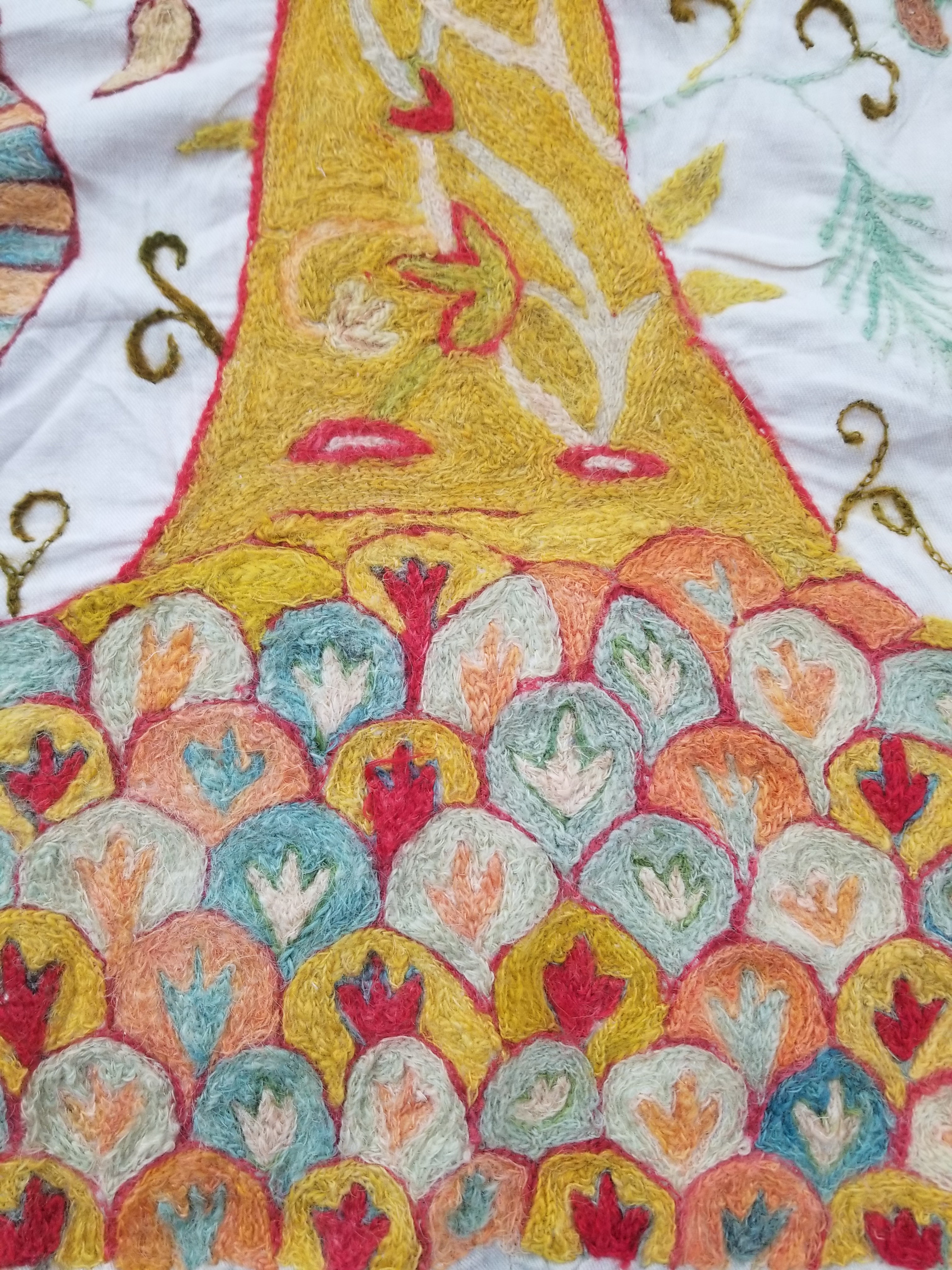 Antique Traditional Kashmir Crewel Embroidery Tree of Life Wall Tapestry 253x115