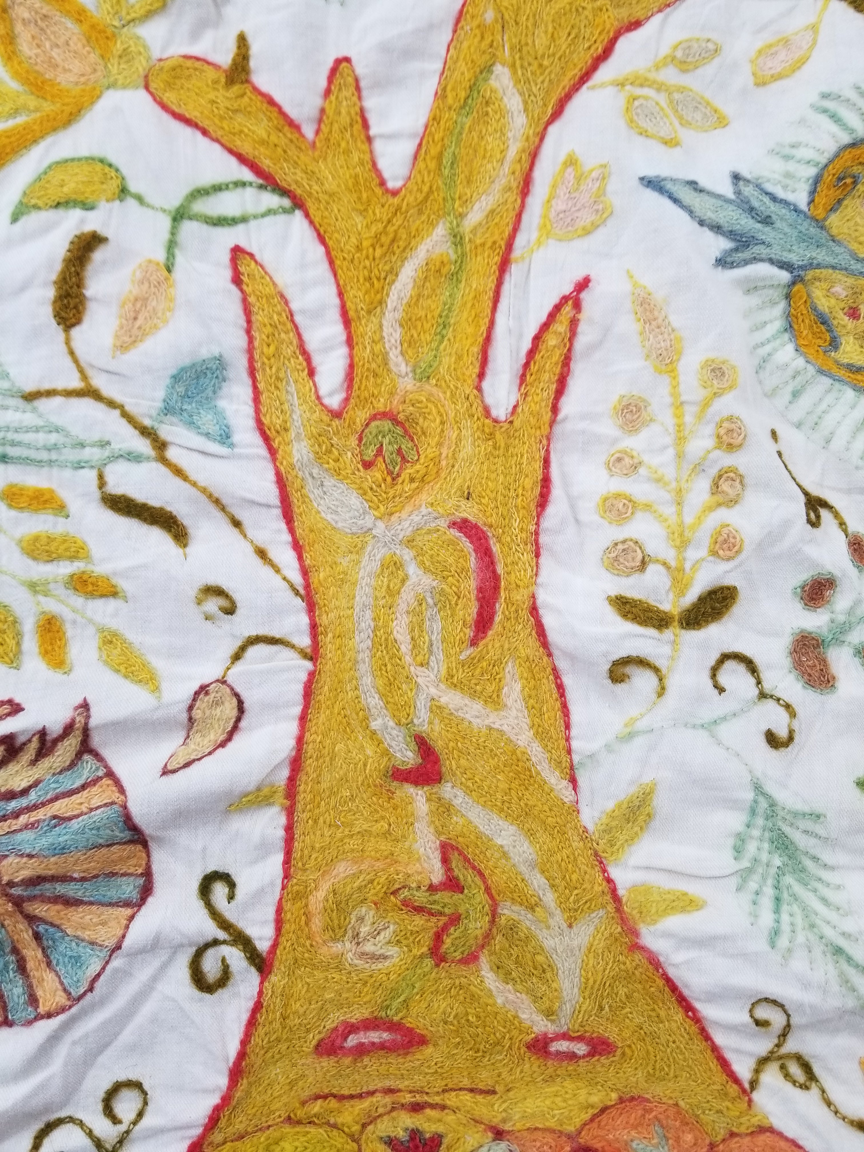 Antique Traditional Kashmir Crewel Embroidery Tree of Life Wall Tapestry 253x115