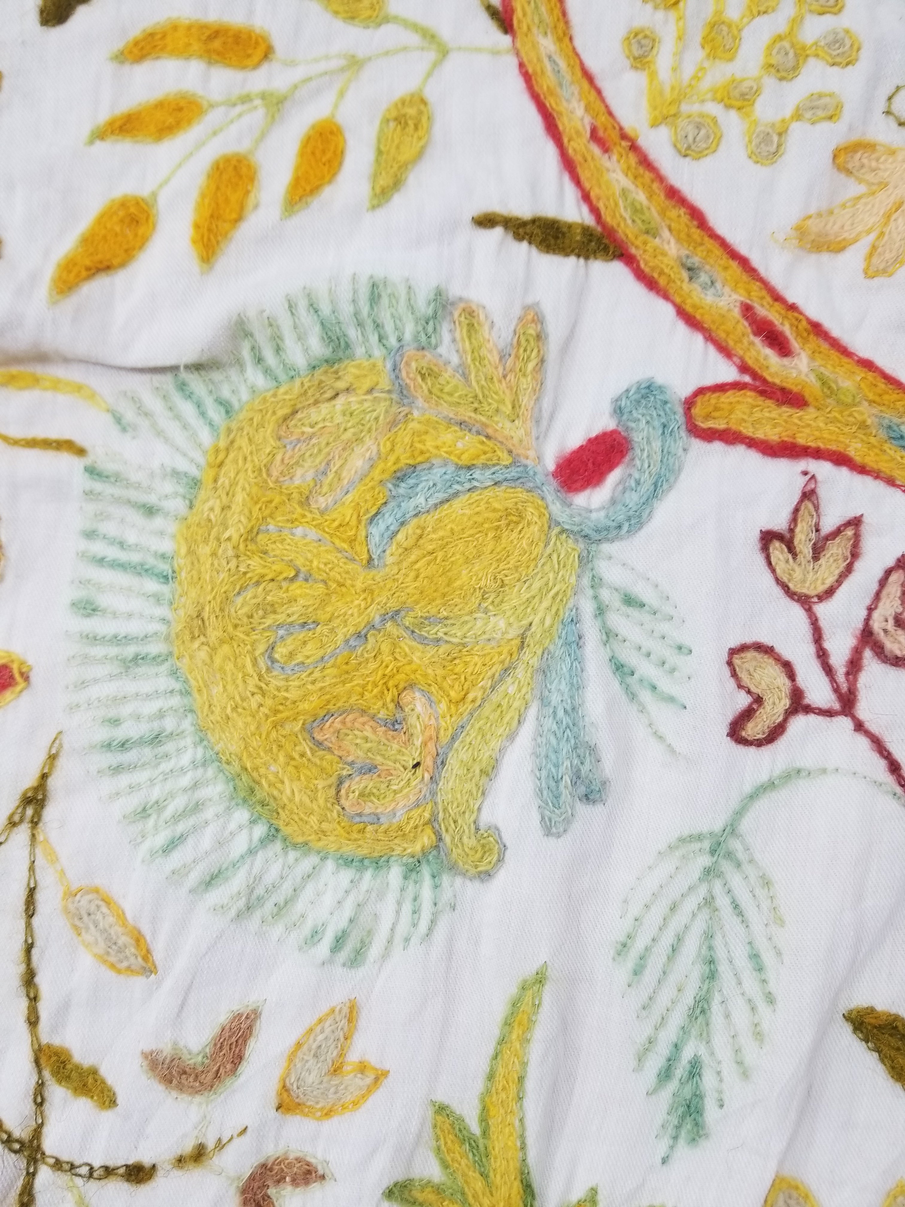 Antique Traditional Kashmir Crewel Embroidery Tree of Life Wall Tapestry 253x115
