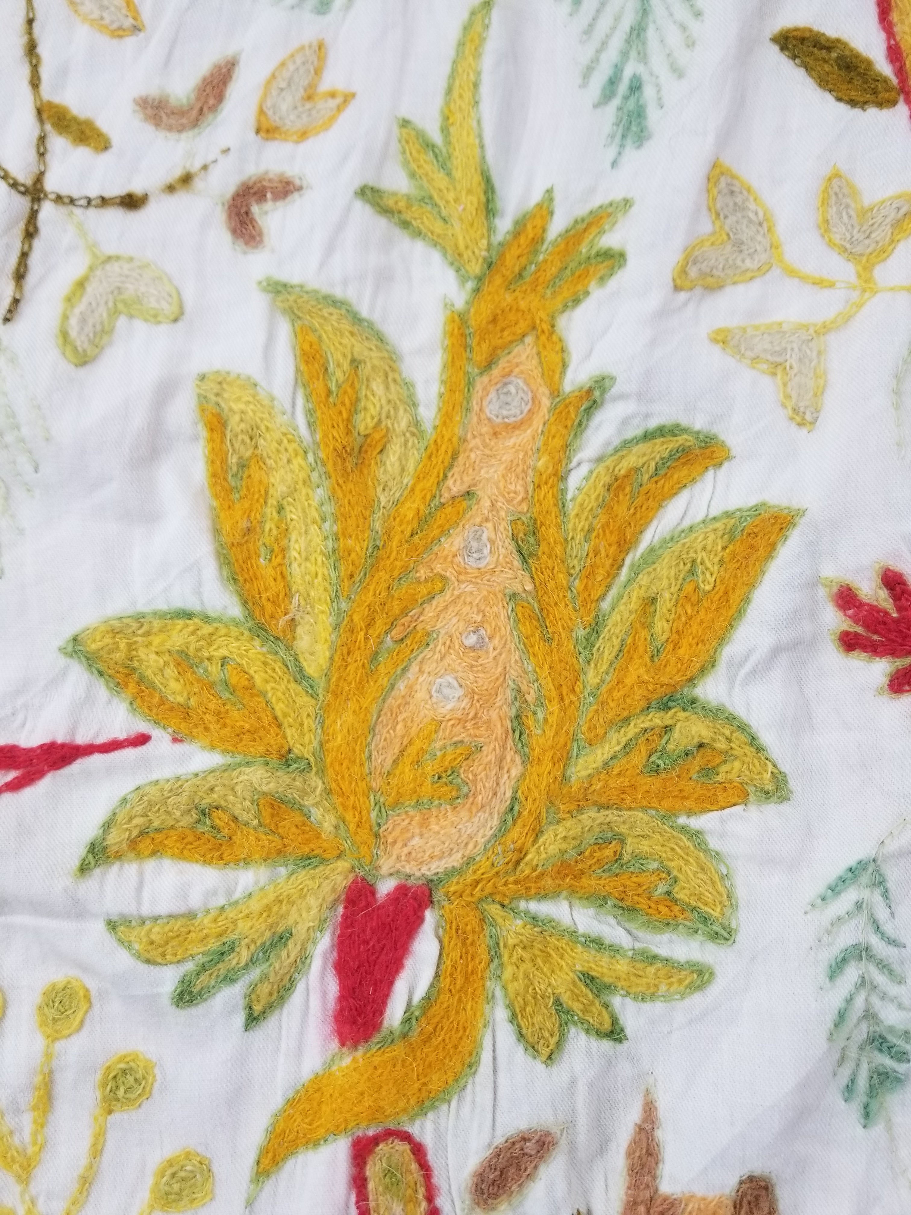 Antique Traditional Kashmir Crewel Embroidery Tree of Life Wall Tapestry 253x115