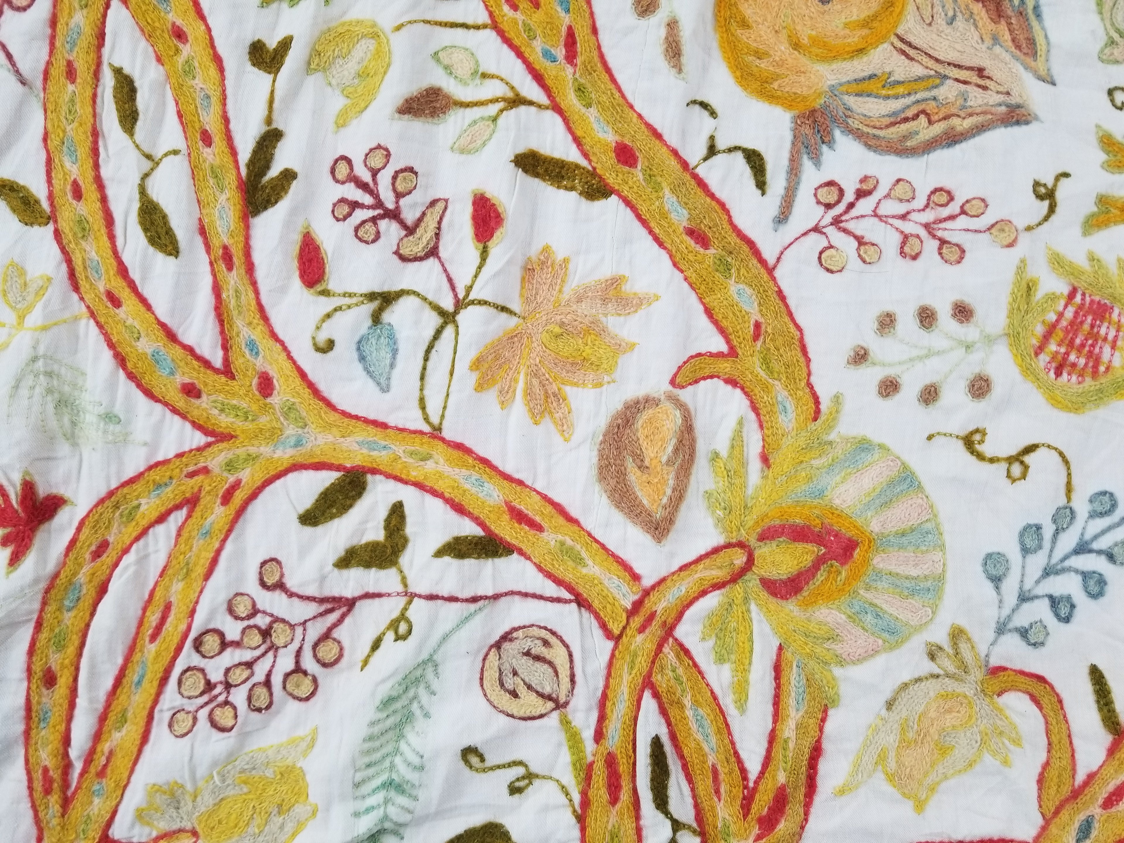 Antique Traditional Kashmir Crewel Embroidery Tree of Life Wall Tapestry 253x115